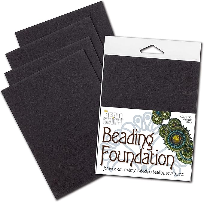 The Beadsmith Beading Foundation – 8.5 x 11 inches – Black Fabric – 1 Sheet – Made in The USA – Stiff & Durable Material Used for Bead & Stitch Embroidery, cabochon Beading and Sewing