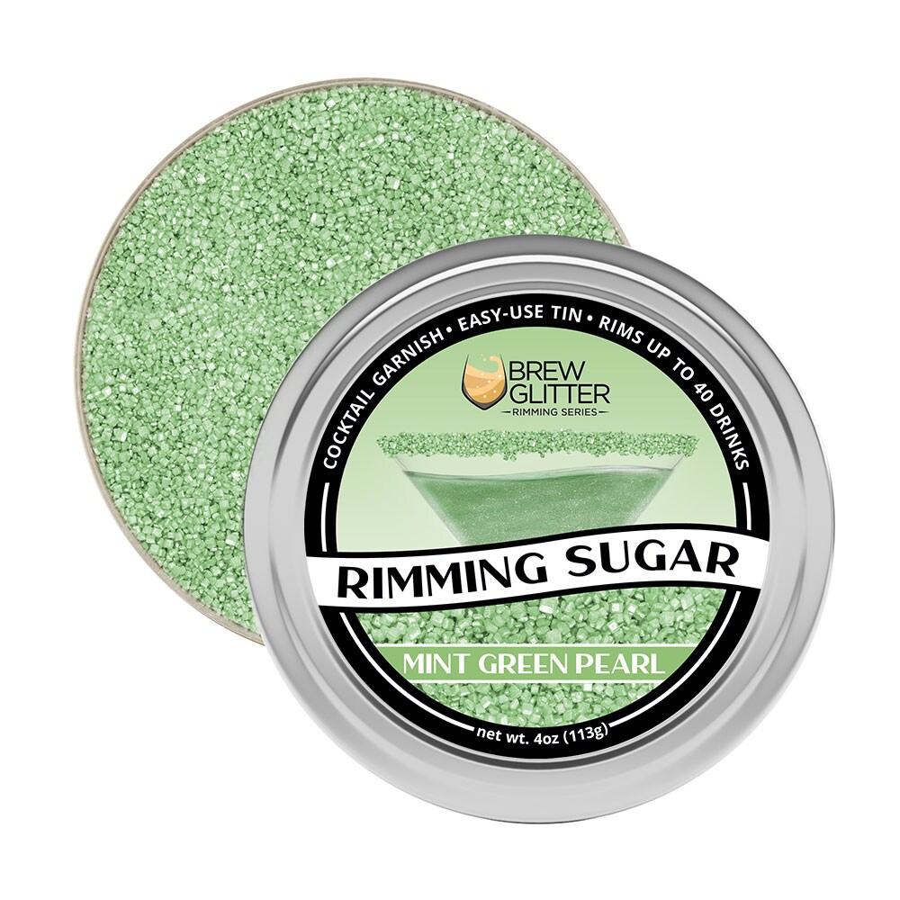 Brew Glitter - Mint Green Pearl Rimming Sugar (4oz, 1x Bar Tin) Cocktail Garnish for Mixed Drinks and Beverages