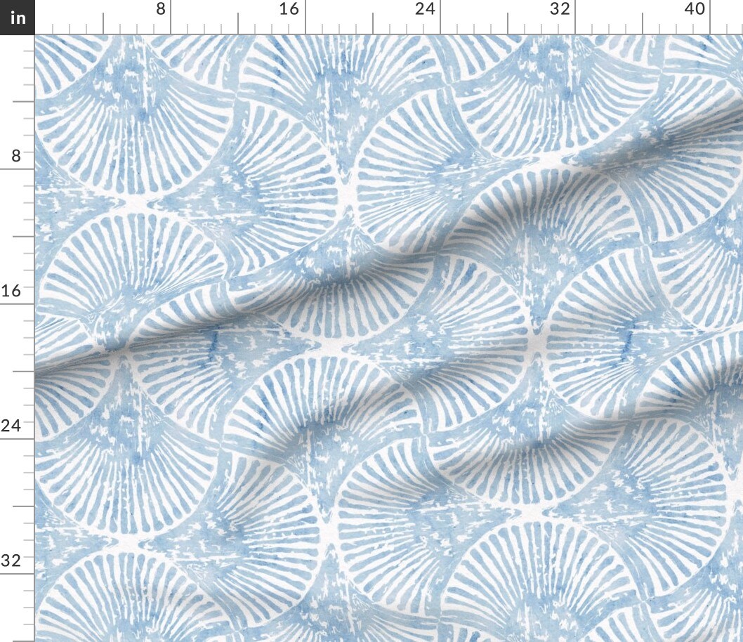 Various Fabrics by the Yard or Fat Quarter Watercolor Scallop Coastal Nautical Beach House Seashell Lines Ocean Seaside Blue And White Hand Painted Vacation Home Waterfront Casual Summer Custom Printed Fabric by Spoonflower