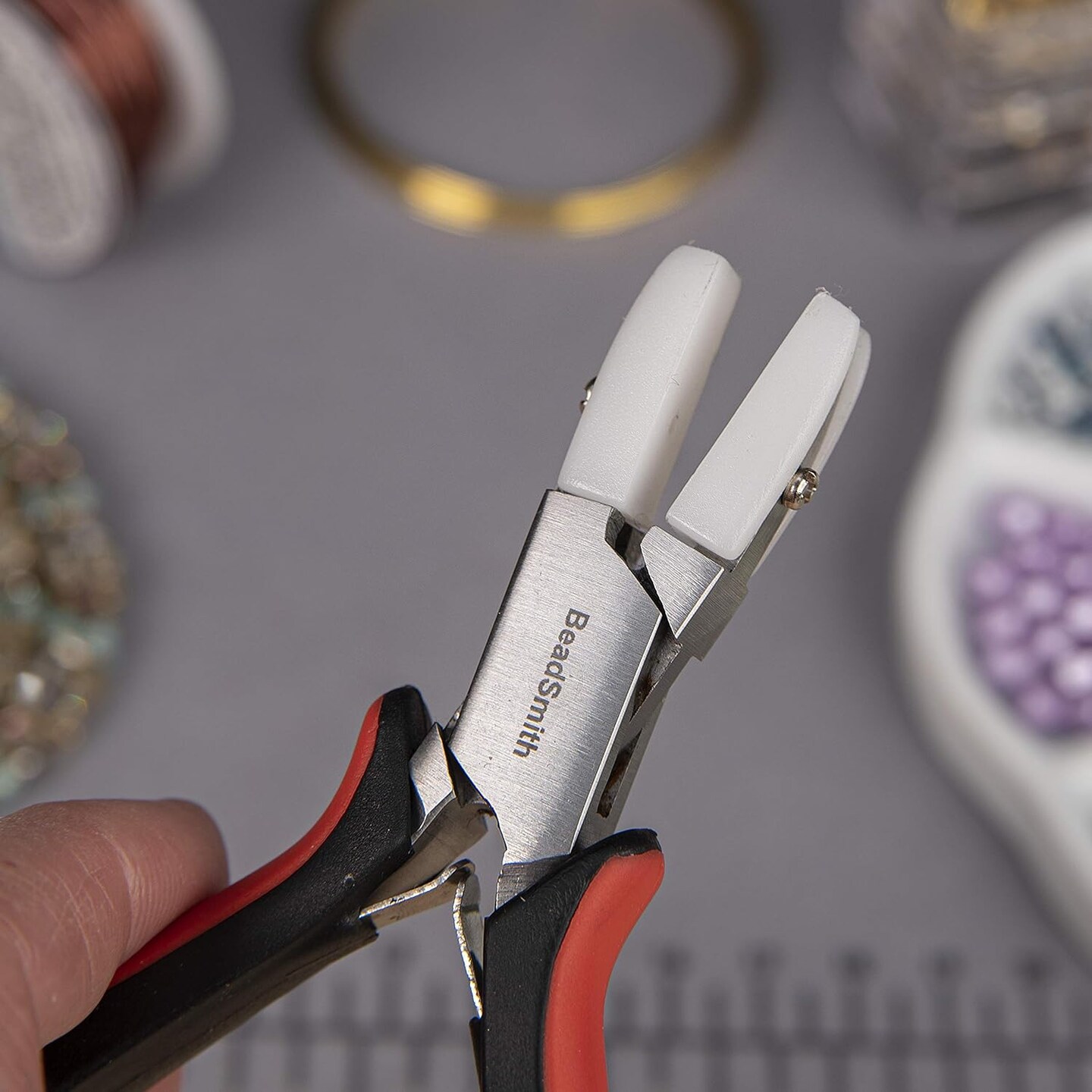 The Beadsmith Flat Nylon Jaw Pliers – Fine Tips – Ergonomic Handle with Double Leaf Springs – Jewelry Making Tool for Creating Bracelets, Earrings and Necklaces