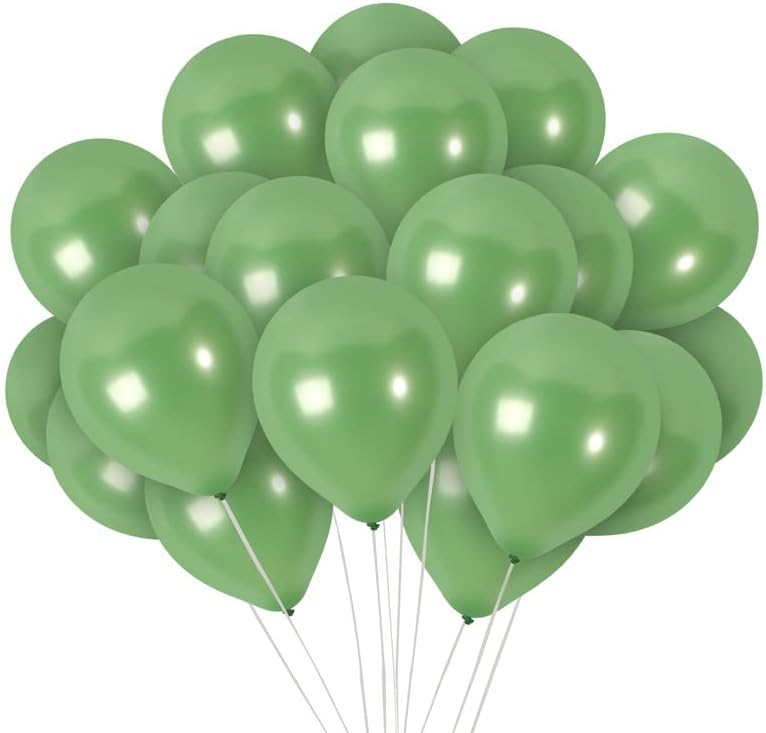 12 inch Metallic Sage Green Balloons (100 Pieces + Ribbon, Vintage Green)
