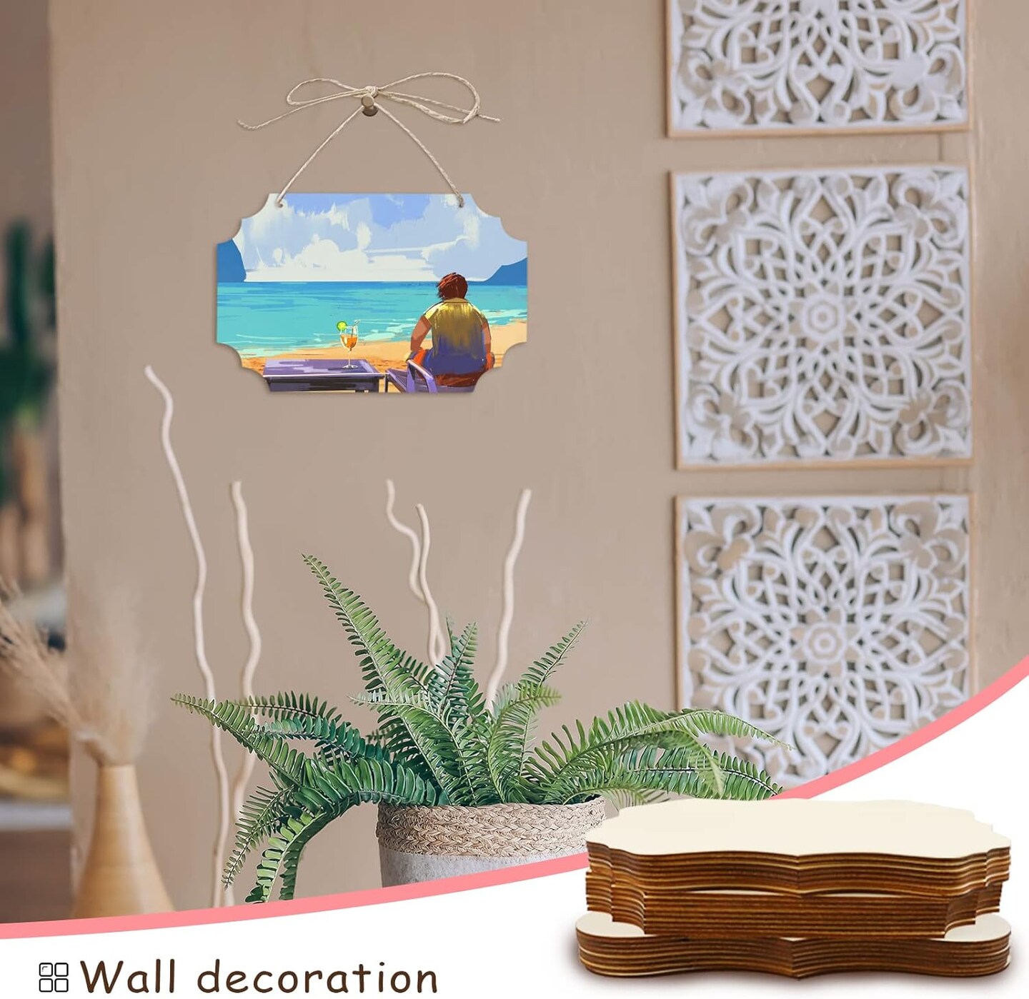 24 Pieces Unfinished Hanging Wood Sign Blank with Ropes(3 Style)