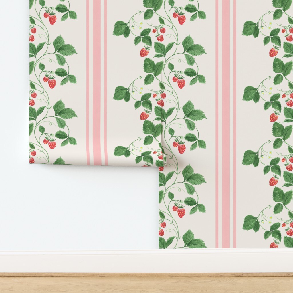 Watercolor Large Scale Pink Stripes Custom Removable Wallpaper by Spoonflower Peel & Stick Wallpaper 2FT Wide