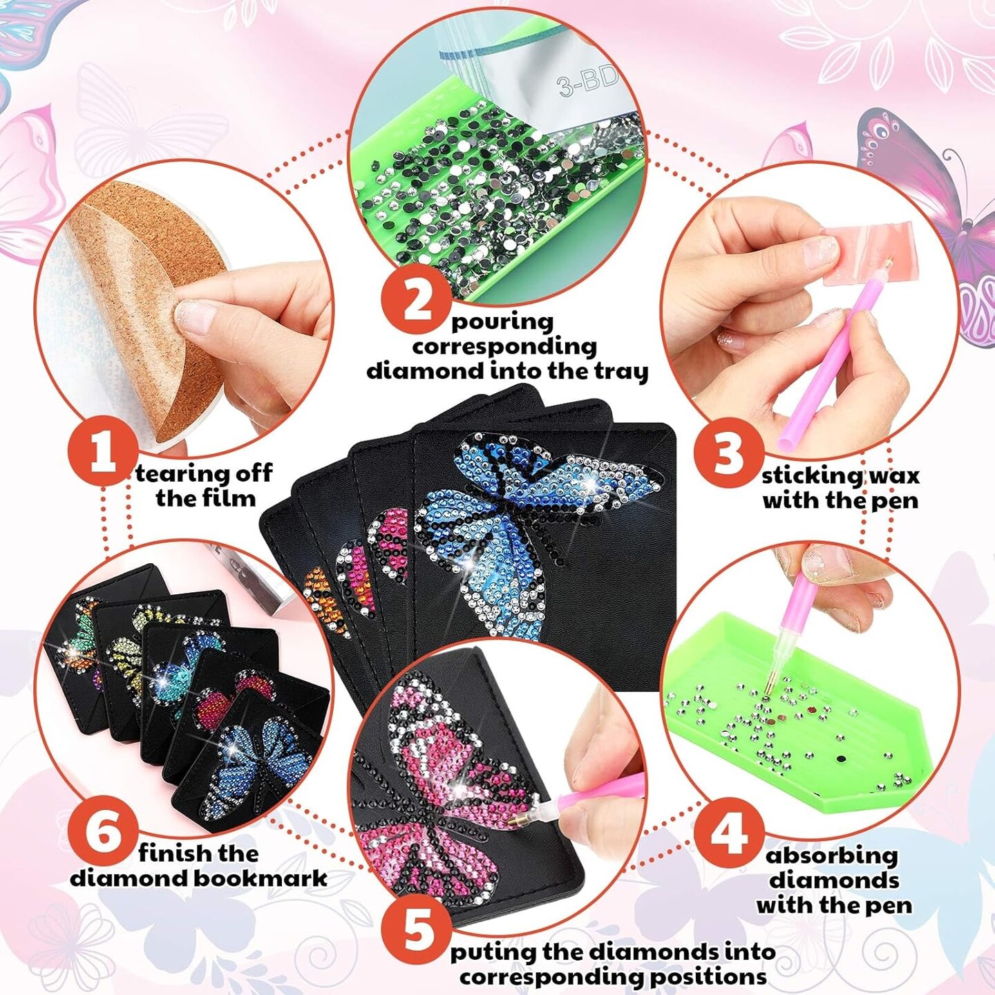 12 Pcs Diamond Painting Corner Bookmark Kits(Butterfly)