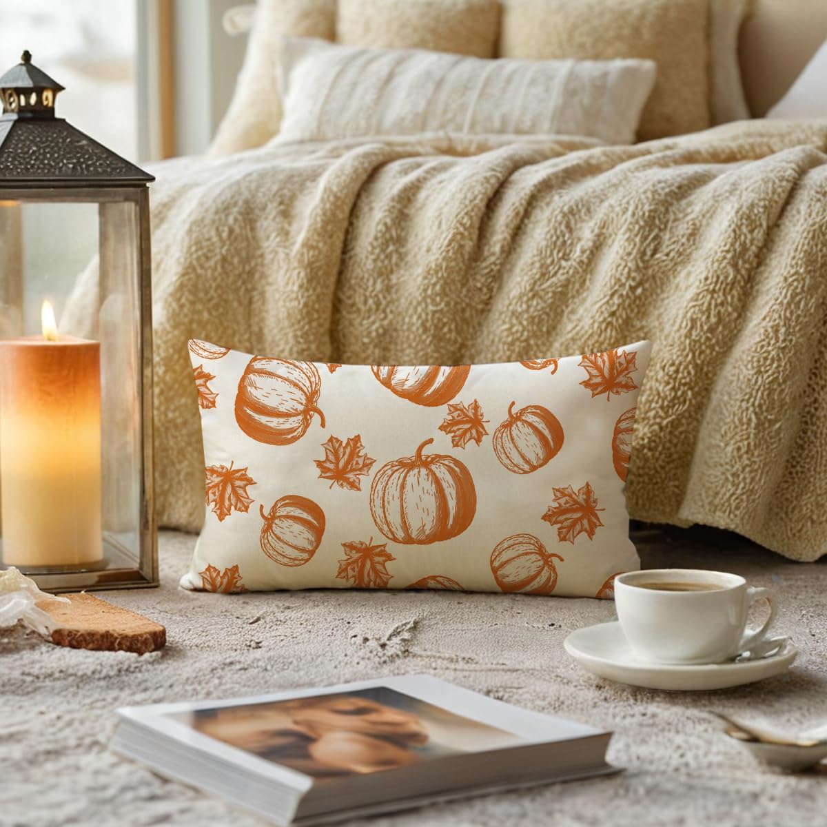2Pack Fall Pumpkins Throw Pillow Covers 18x18
