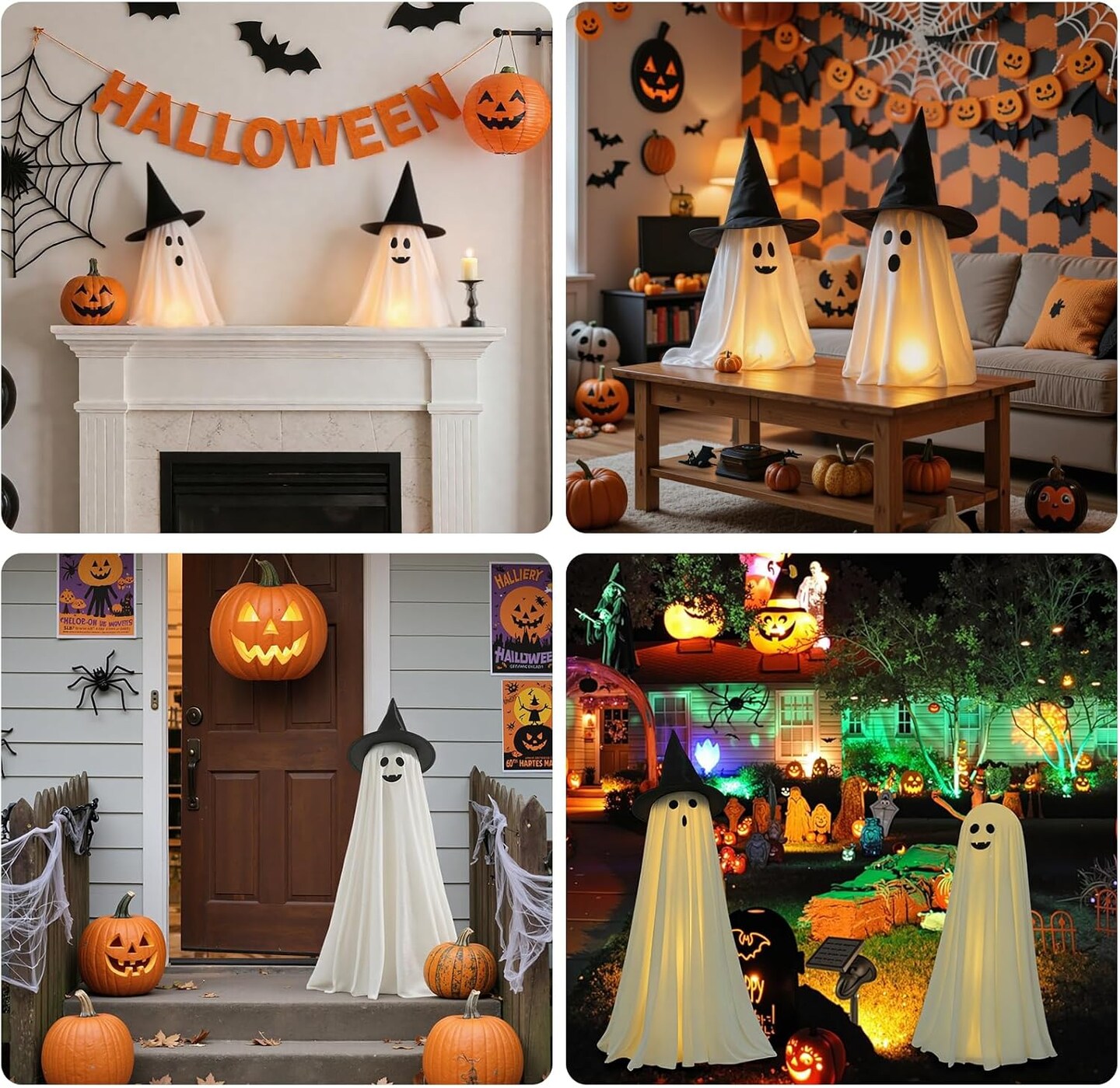 Halloween Decorations Indoor Outdoor, 2 Packs Light Up Spooky (White) 9 x 4 x 2.5 inches