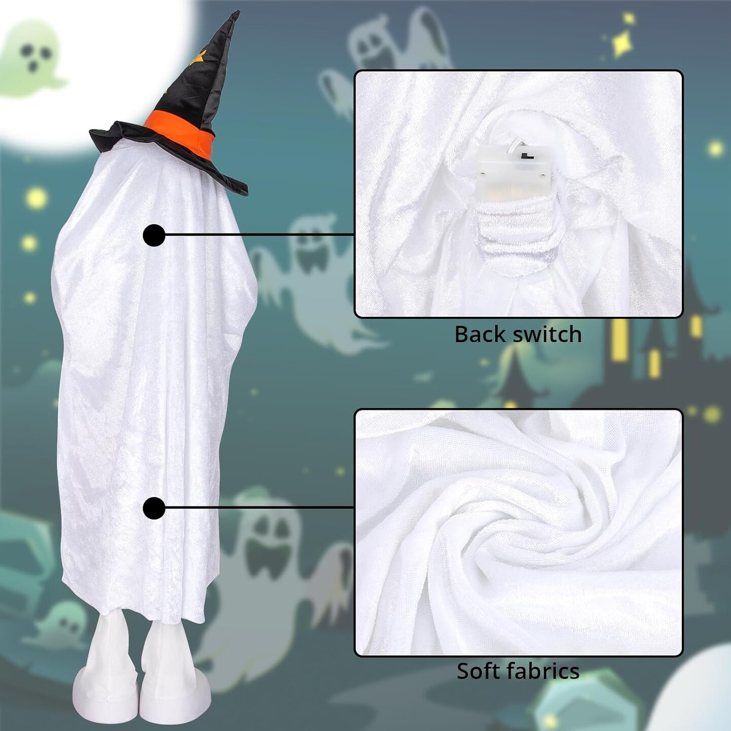 hanging Spooky Ghost Porch Decorations Trick or Treater with Candy Pocket (White) 10 x 10 x 38 inches