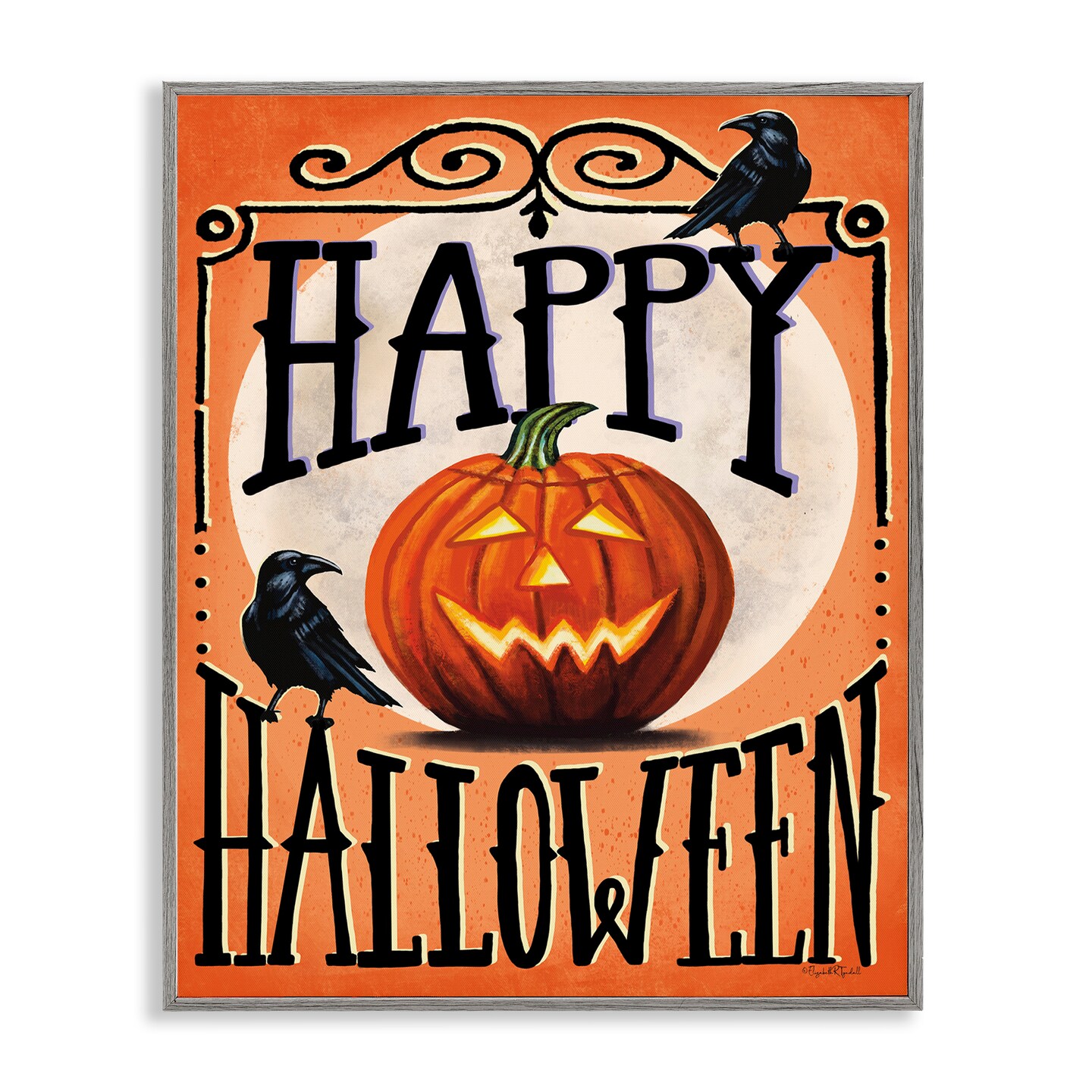 Stupell Industries Happy Halloween with Crows Framed Giclee Design by Elizabeth Tyndall