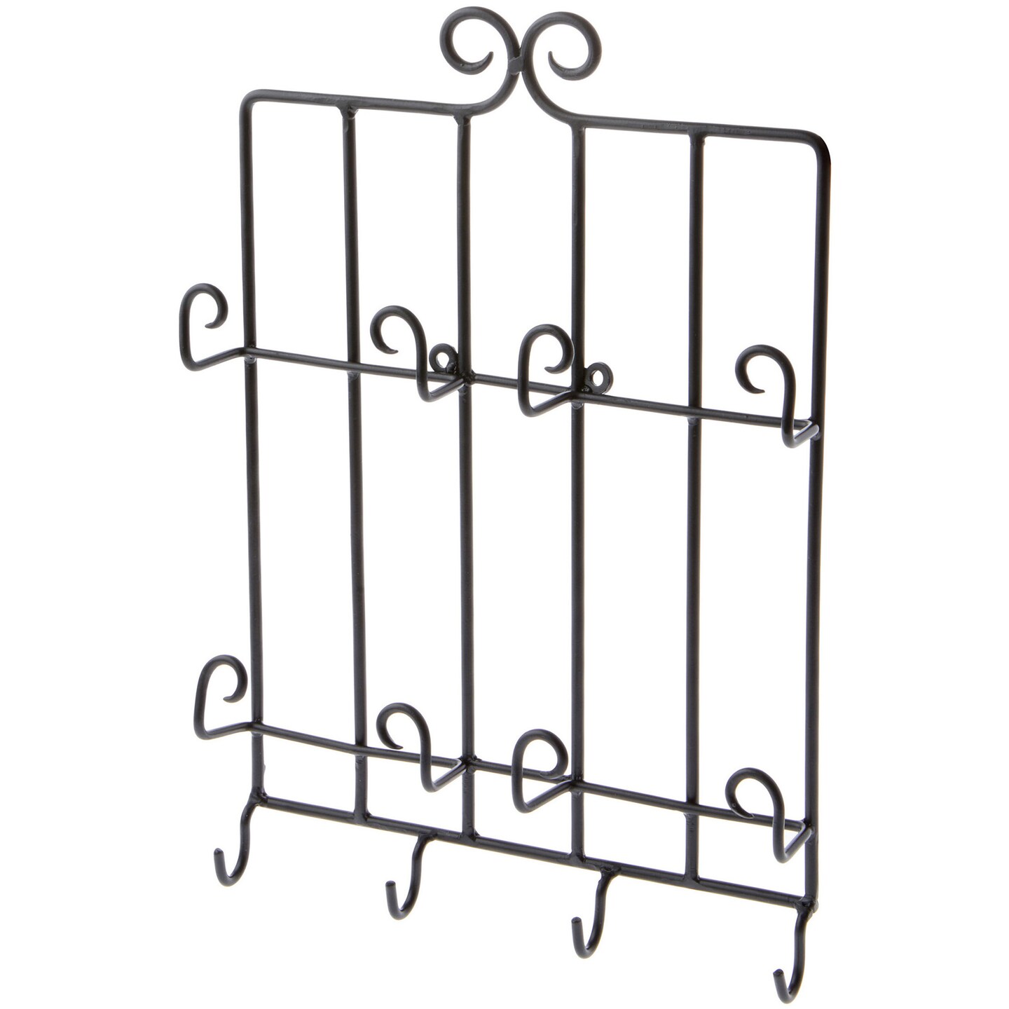 Bard&#x27;s Black Wrought Iron Wall Mounted 4 Cup and 4 Saucer Display Hanger, 15.75&#x22; H x 11.5&#x22; W x 2&#x22; D (For 6&#x22; Saucers)