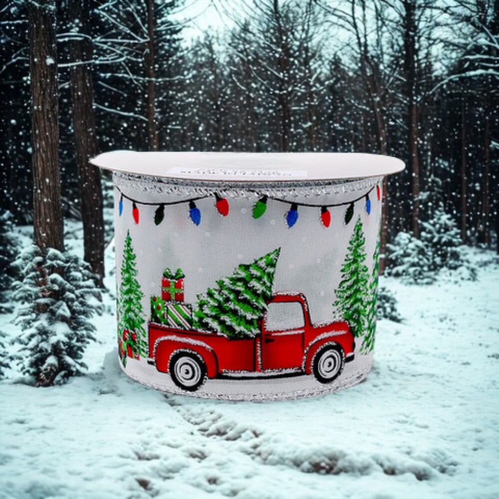 Designer&#x27;s Shop Holiday Tree truck wired ribbon, WR 63-5135 2.5&#x201D; x 10 yard