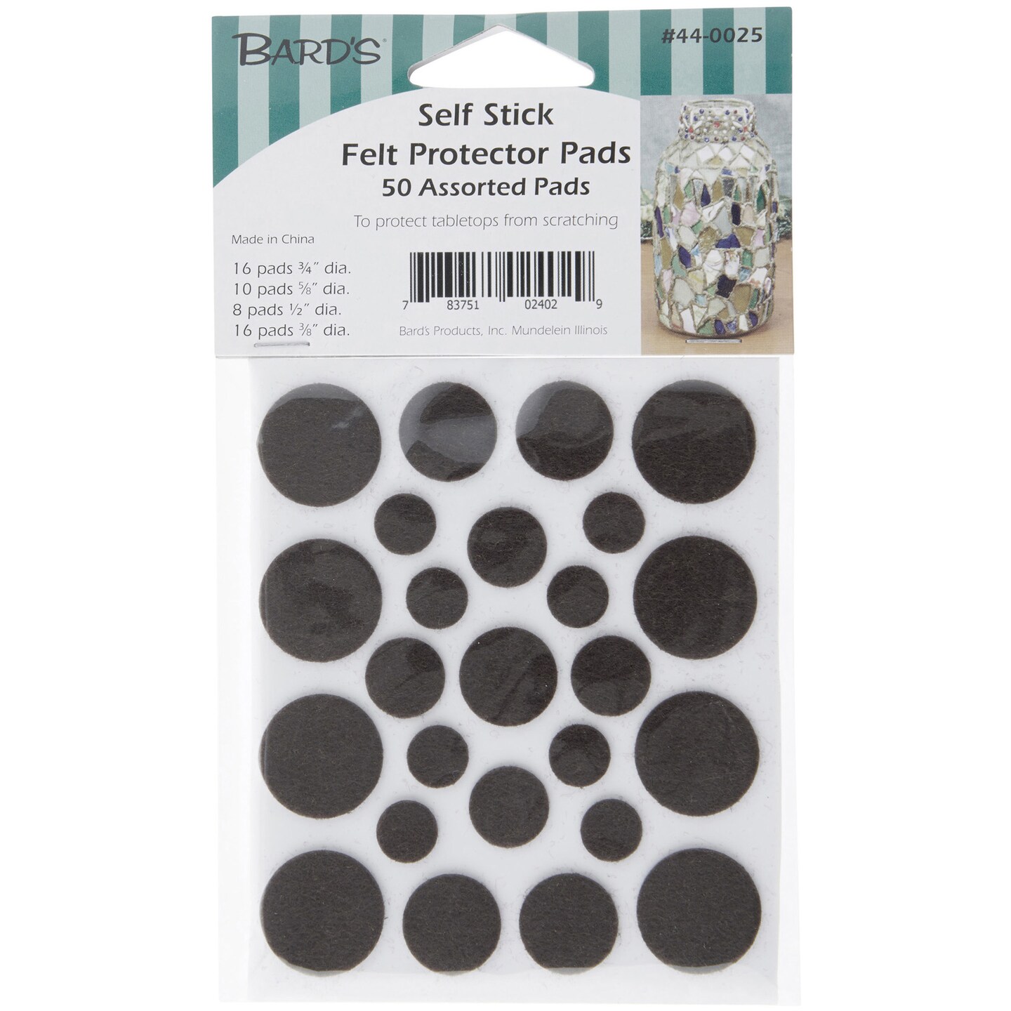 Bard&#x27;s Brown Circular 50 Assorted Felt Protector Pads