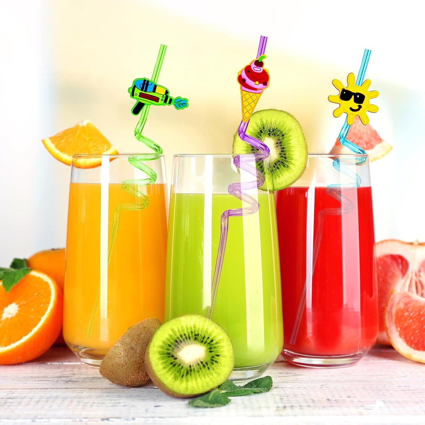 24PCS Beach Drinking Straws Reusable for Kids Pool Theme Birthday Party Favors Supplies Decorations
