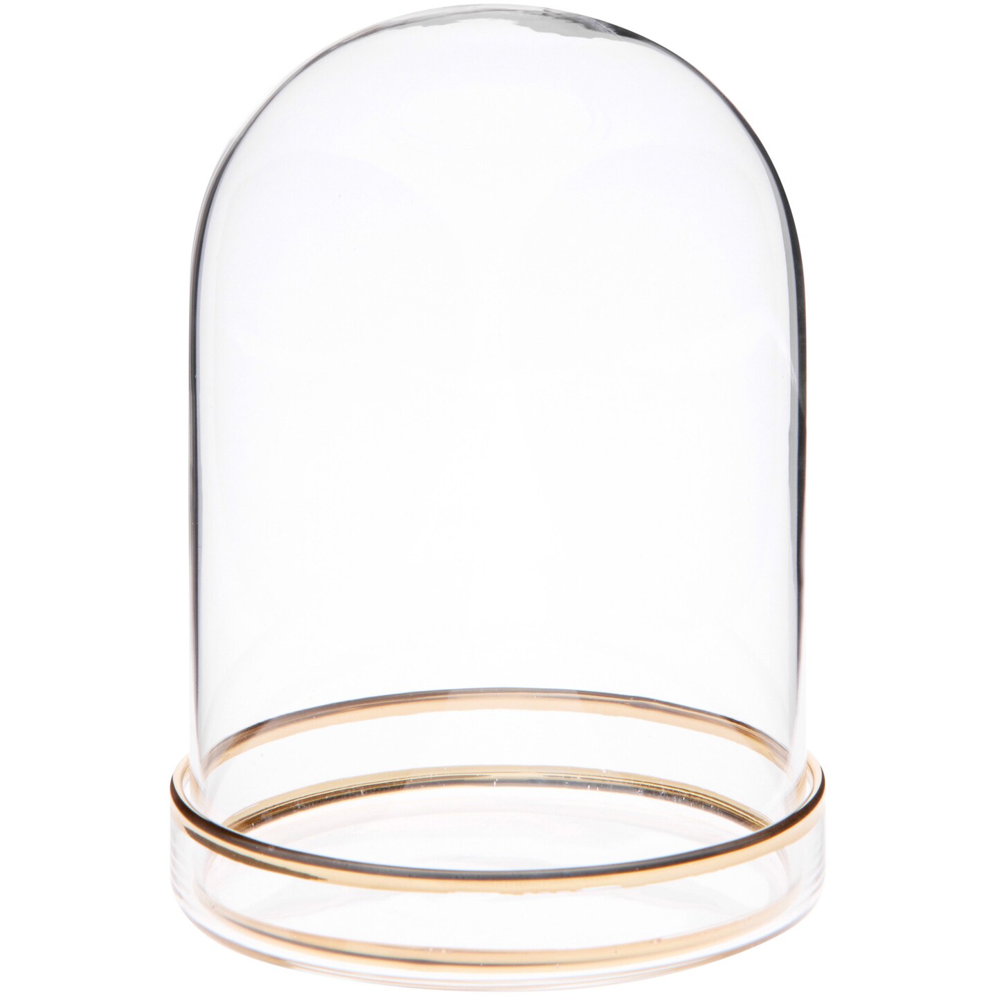 Plymor 3&#x22; x 4&#x22; Glass Display Dome Cloche with Gold Rim (Gold Rim Glass Tray Base)
