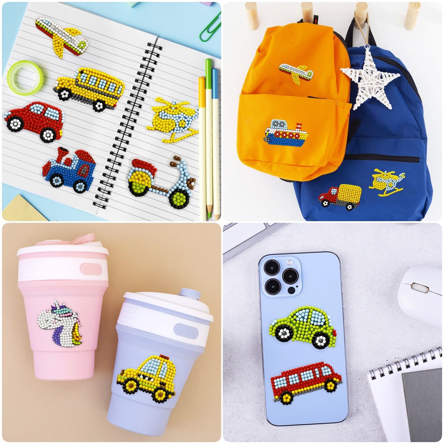 Wrapables Diamond Art Kits, 5D Gem Painting DIY Arts & Crafts Stickers, 12pcs Vehicles