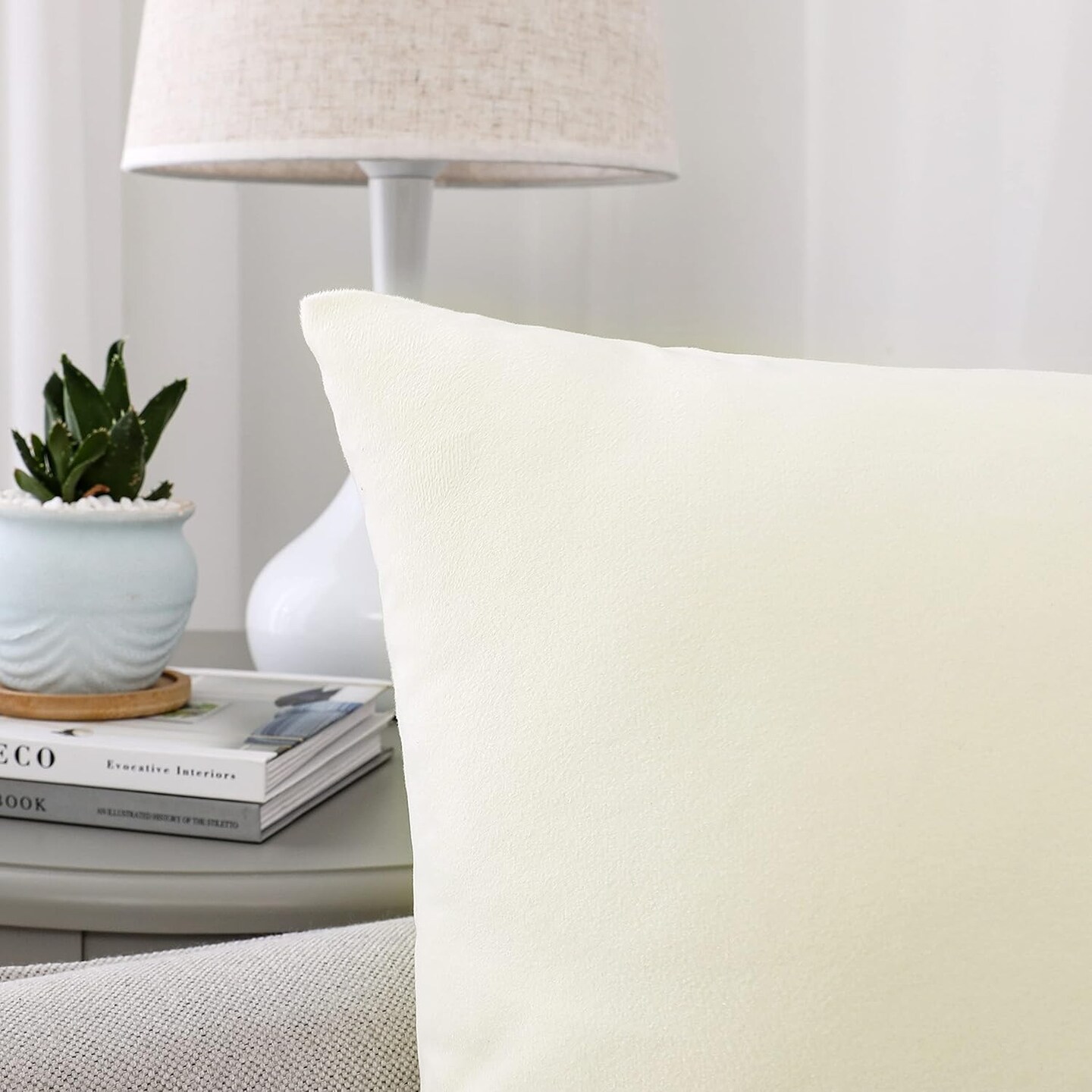 Decorative Throw Pillow Covers Velvet Soft for Couch Sofa Bedroom Living Room Outdoor Pack of 2 18x18 Inch Cream White