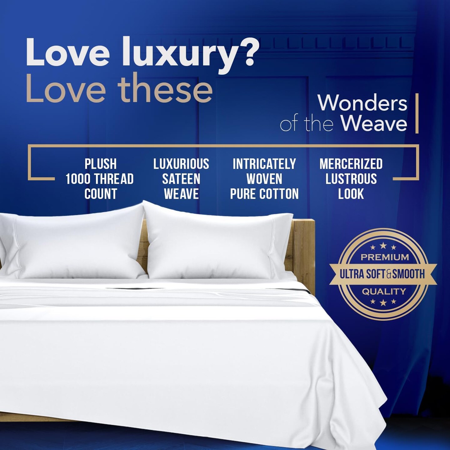 100% Egyptian Cotton Standard/Queen Size Pillow Cases Set of 2-1000 Thread Count Pillow Cover