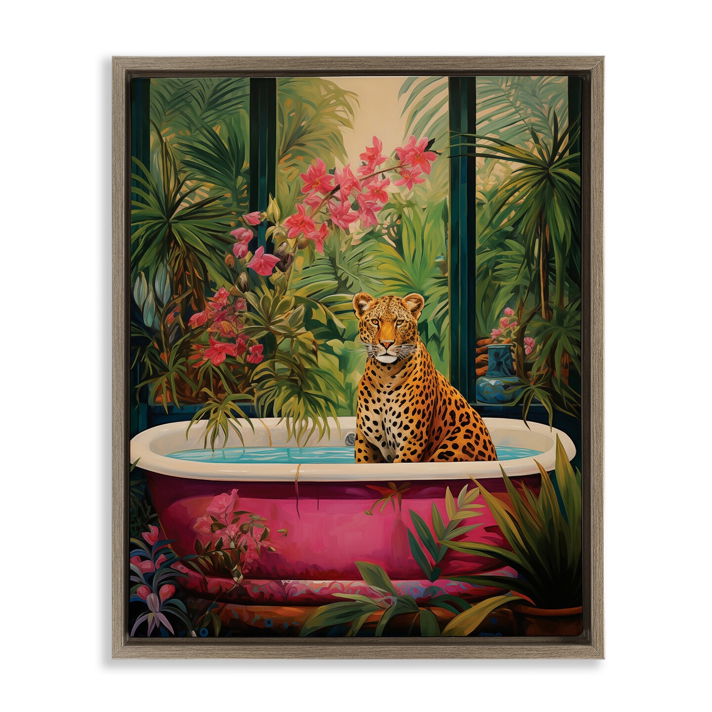 Stupell Industries Leopard in Lush Tropical Bath Floating Frame Design by Heidi Kuntz