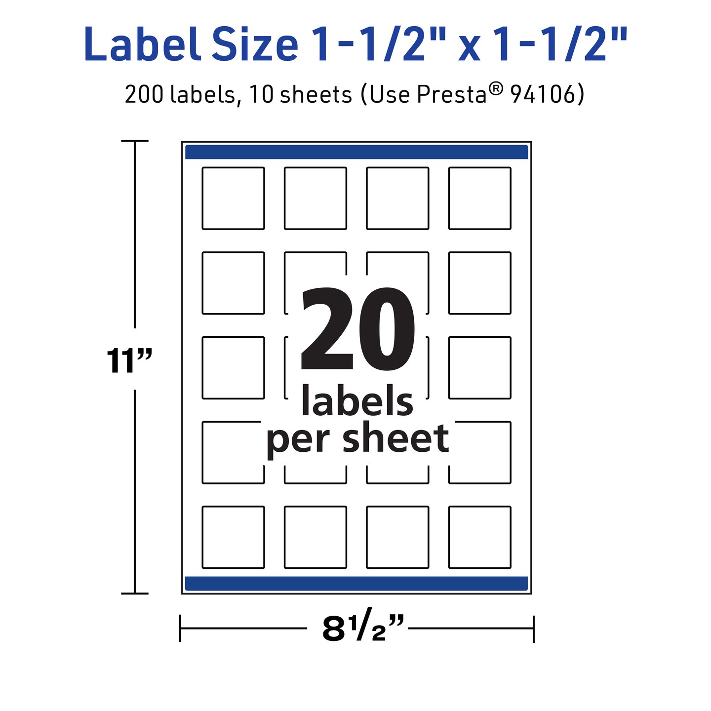 Avery TrueBlock Matte White Paper Labels, 1-1/2" x 1-1/2" Square