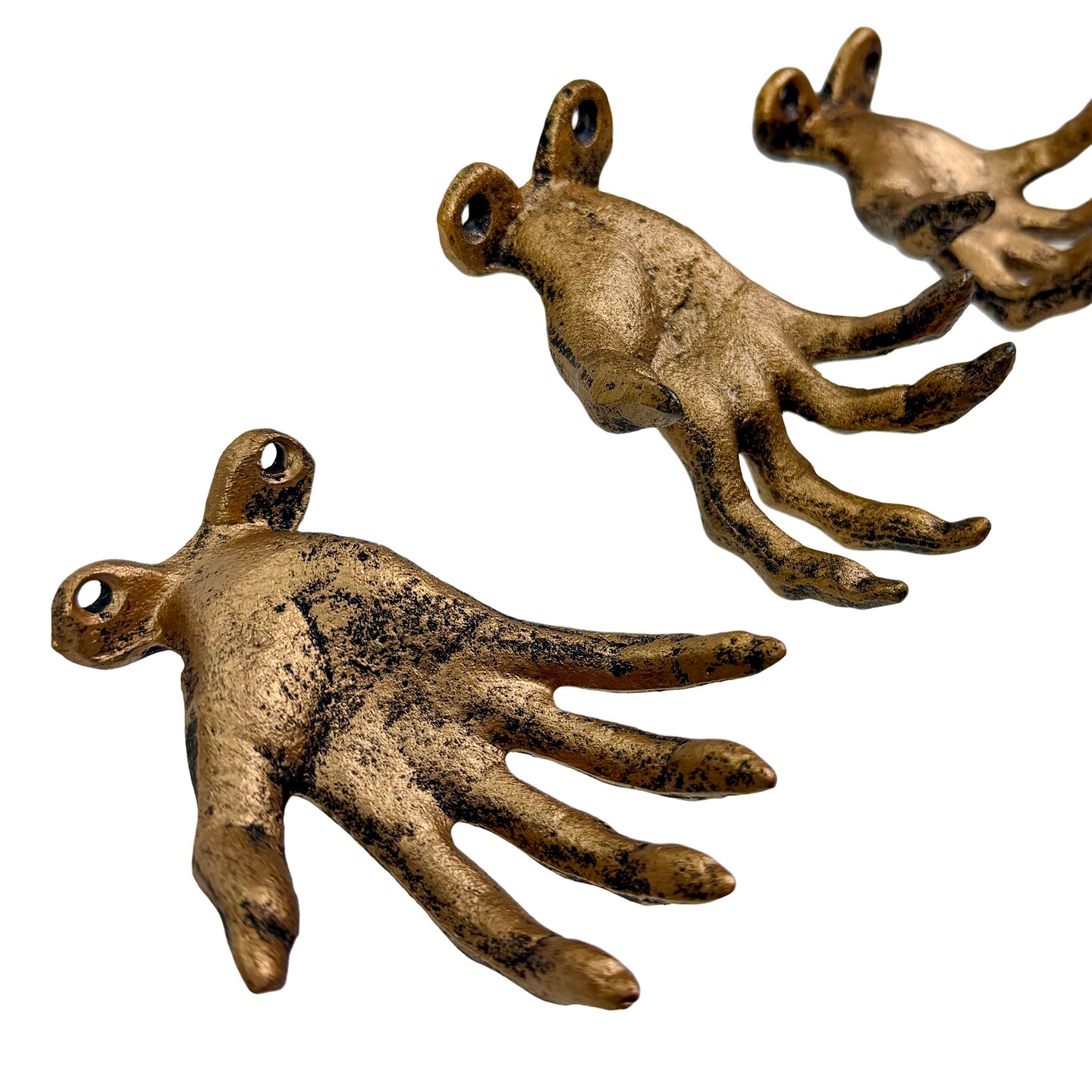 Set of 3 Cast Iron Creepy Hand Wall Hooks Gothic Horror Decor 3D Hands