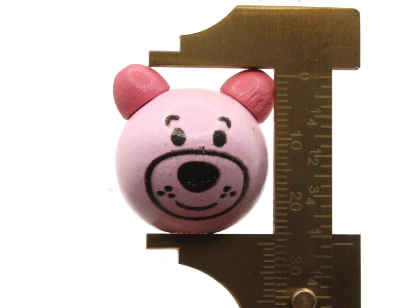 4 26mm Round Pink Wood Bear Head Beads Large Hole Wooden Beads