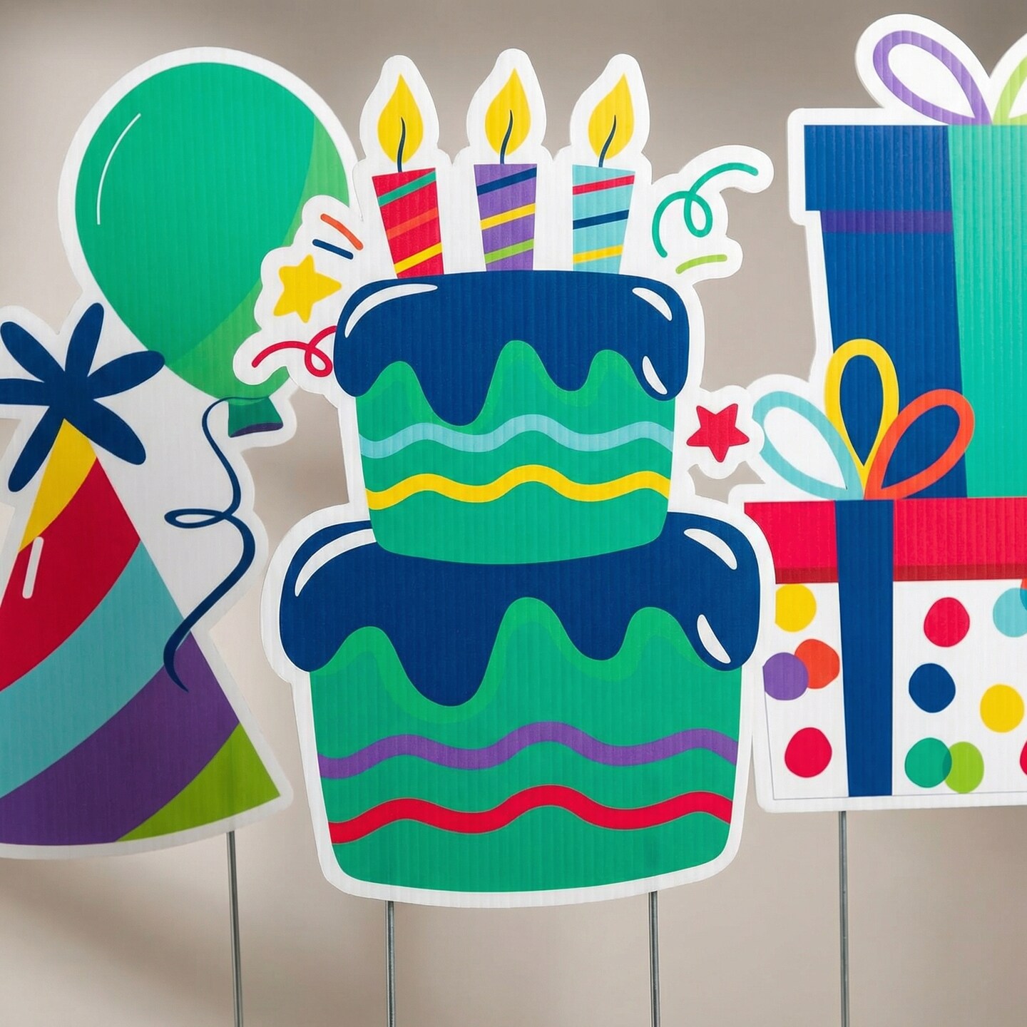 Vibrant Birthday Yard Signs with Stakes, 24.8" x 15.8", Pack of 3 Outdoor Party Decorations