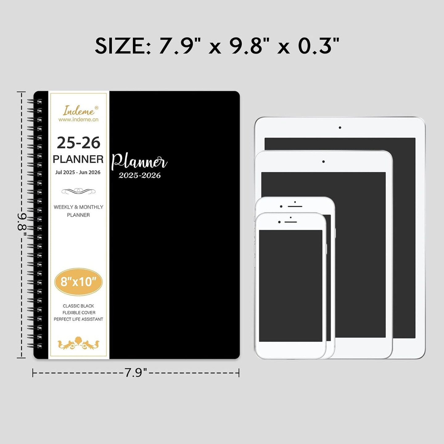 2025-2026 Planner - Planner 2025-2026 Weekly and Monthly, Jul. 2025 - Jun. 2026, 8" x 10", with Tabs, Thick Paper, Spiral Binding, Classic Black
