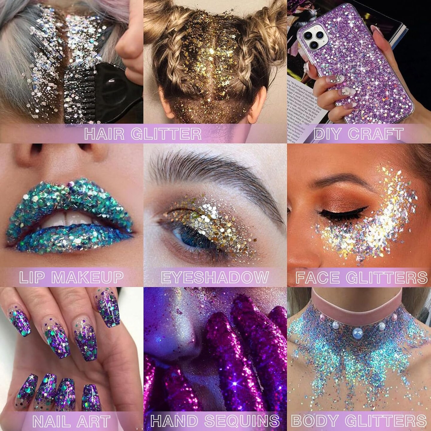 White Face Body Glitter Gel, Holographic Shimmer Chunky Glitters Makeup for Hair Nails Eye Lips