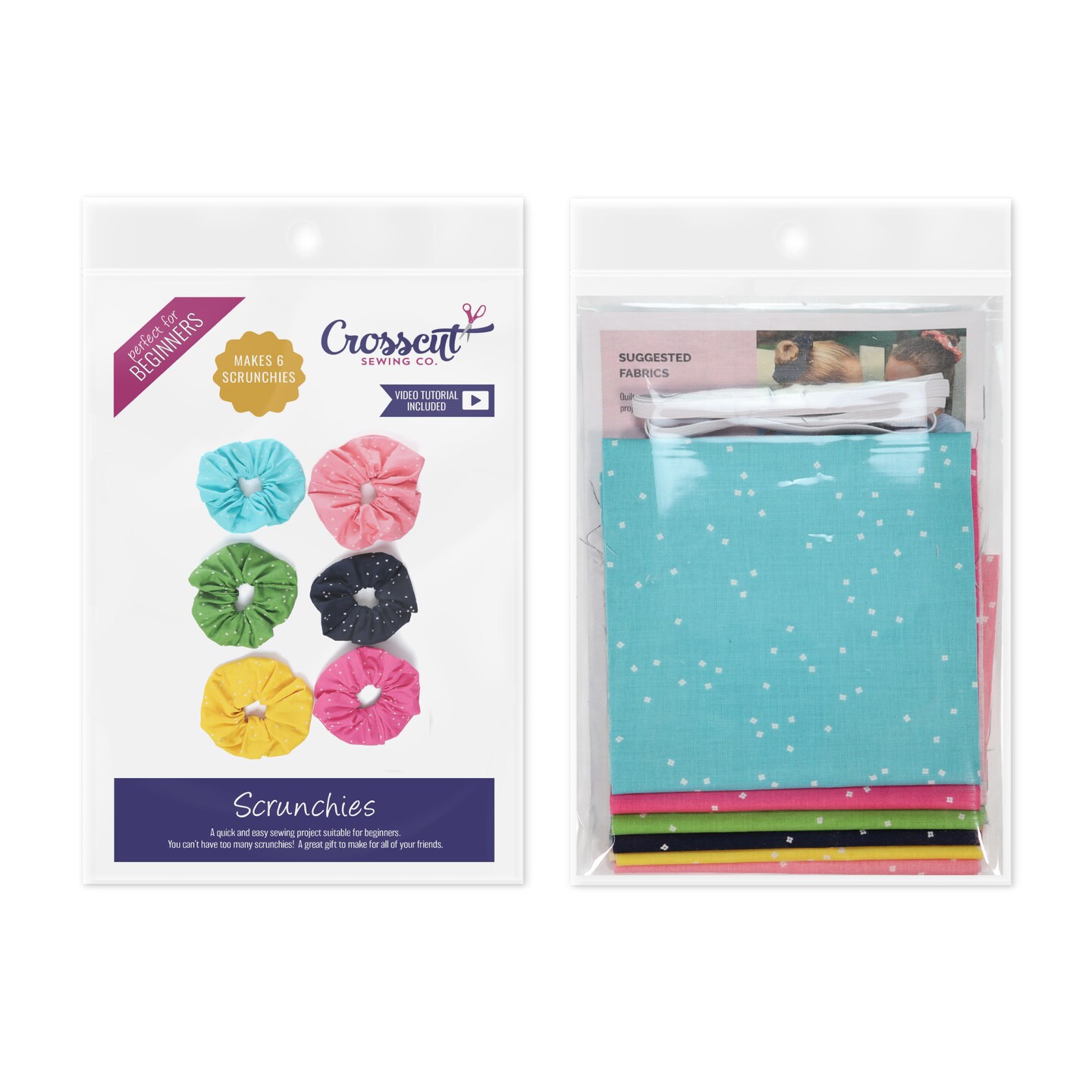 Crosscut Sewing Co.® Scrunchie Sewing Project Kit for Beginners with Fabric, Instructions and Video