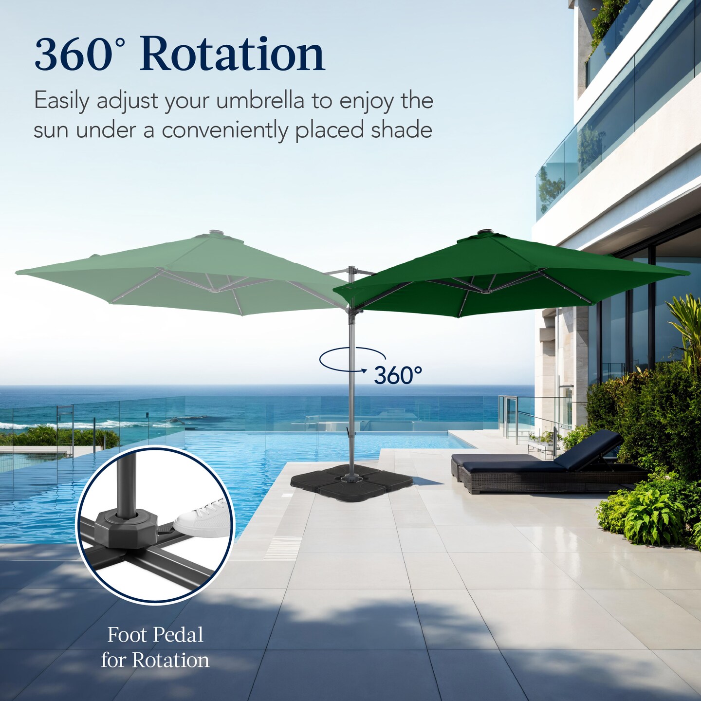 Best Choice Products 10ft 360° Rotating Cantilever Easy Auto Open Patio Umbrella w/ Solar LED Lights