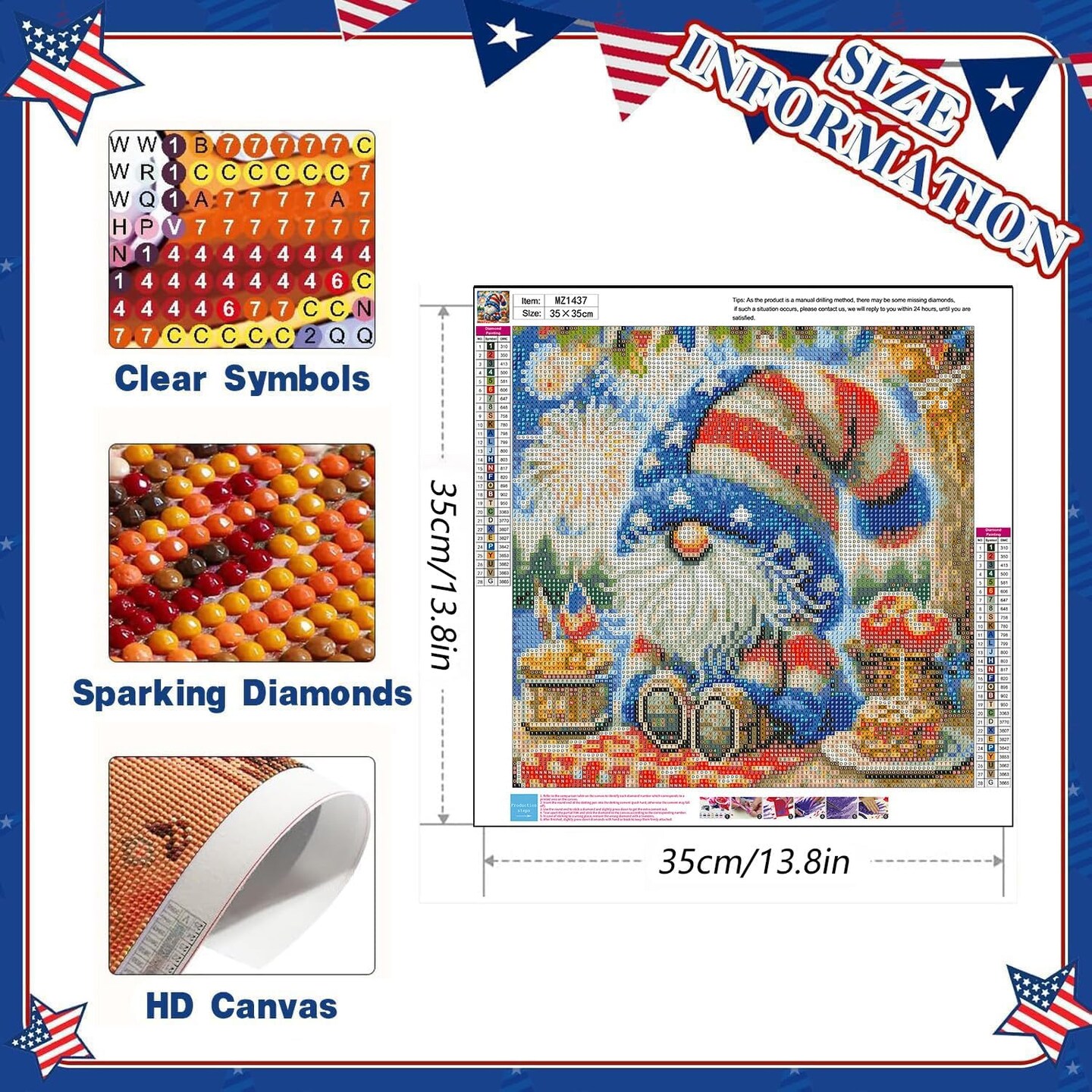 3 Pack 4th of July Patriotic Diamond Painting Kits for Adults Beginners – 5D Full Drill DIY Gem Art 14x14 Inch USA Independence Day Wall Decor Craft Set