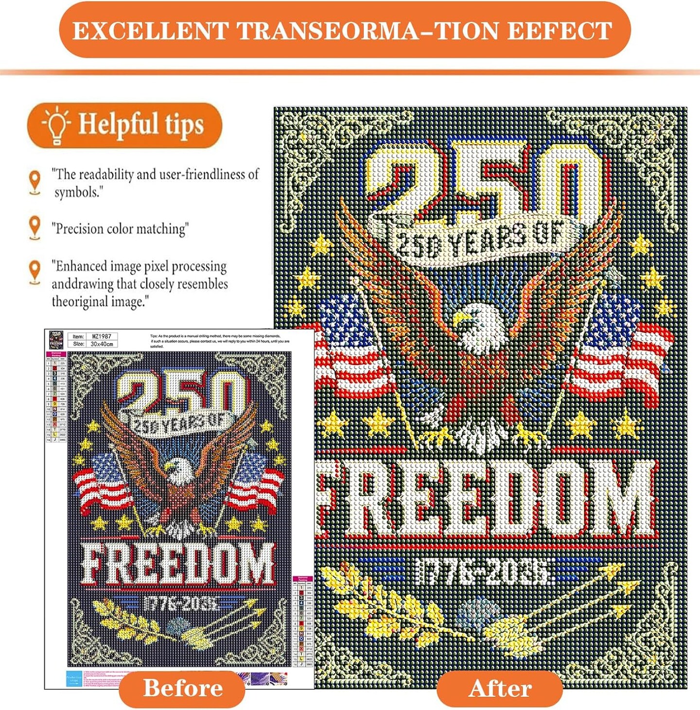 Independence Day 5D Diamond Painting Kit for Adults 12x16 Inch Full Drill July 4th DIY Gem Art Patriotic Wall Decor Craft Set