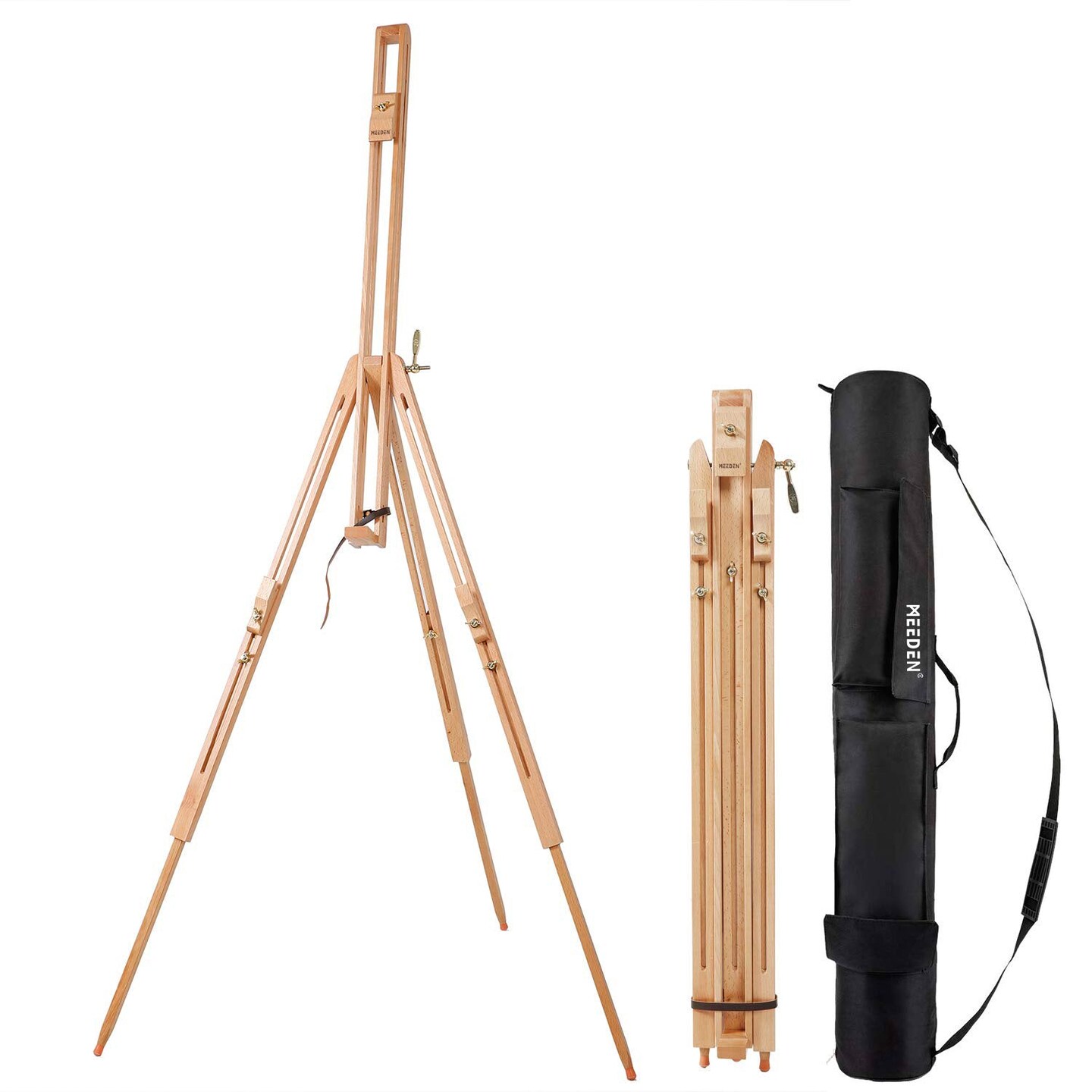 MEEDEN Tripod Field Painting Easel with Carrying Case - Solid Beech Wood Universal Tripod Easel Portable Painting Artist Easel, Perfect for Painters Students, Landscape Artists, Hold Canvas up to 44