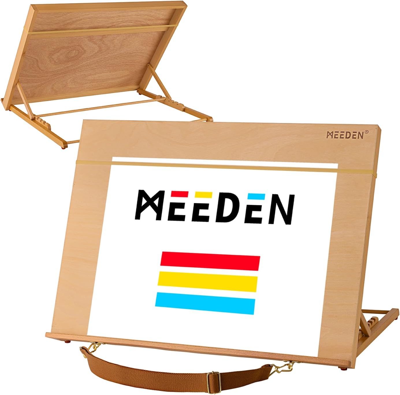 MEEDEN Large Studio Artist Drawing & Sketching Board, Adjustable Beechwood A2 Sketchboard for Students, Beginners & Artist- Wood Desktop Easel Board with a shoulder strap, 25-5/8" X 19"