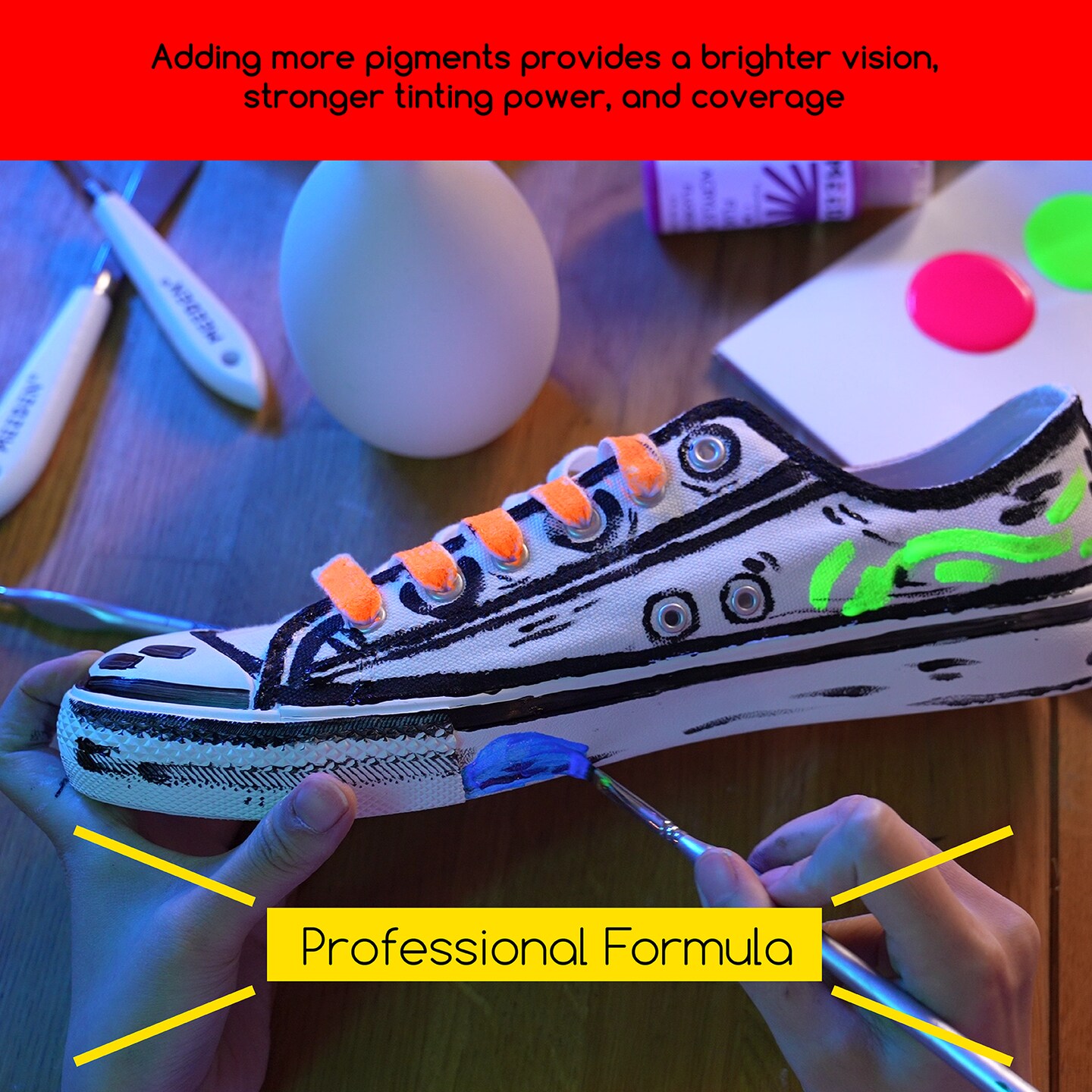 MEEDEN Fluorescent Acrylic Paint Set, 6 High Flow Colors (2 oz, 60 ml), Neon Fluid Acrylic, Glow in the Dark Paints for Canvas Painting