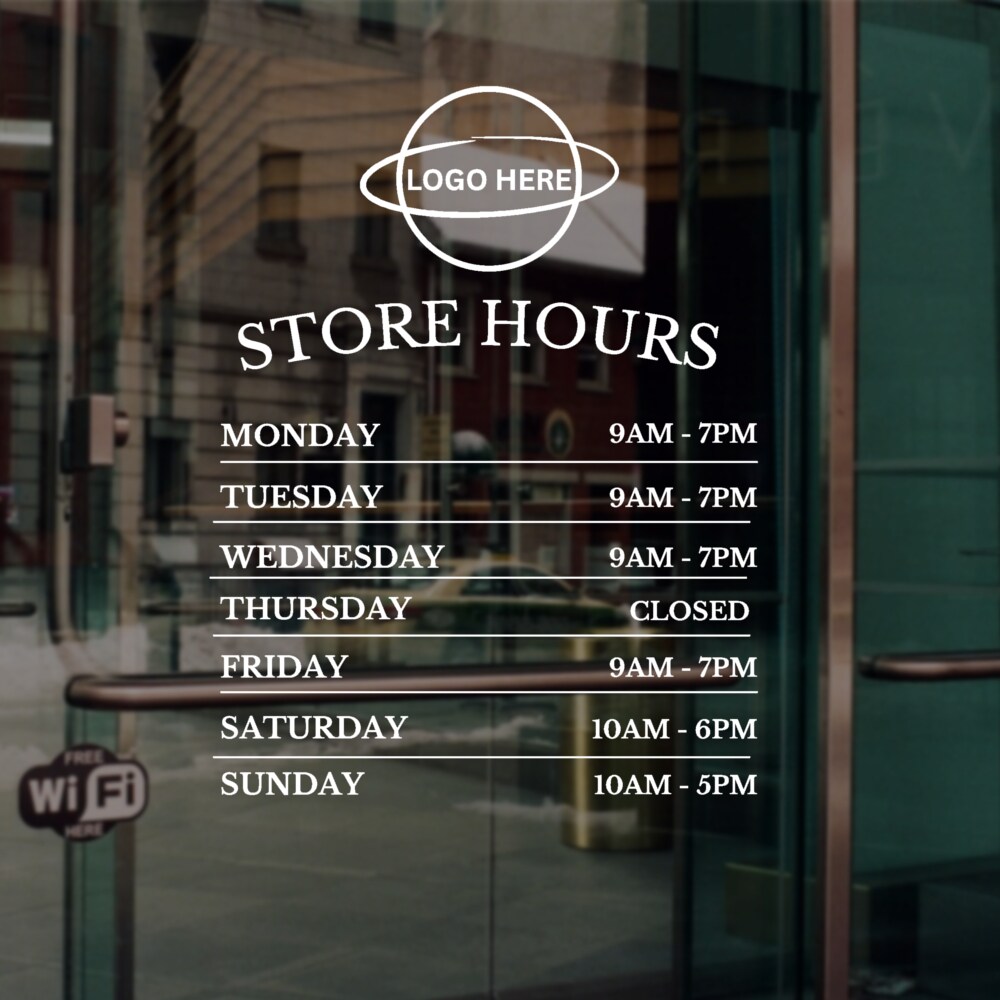 Hour Loop Storefront Custom Storefront Business Hours Vinyl Decal Sign with Your Logo ...