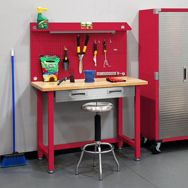 Seville Classics UltraHD Lighted Workcenter w/ Wood Top and Pegboard