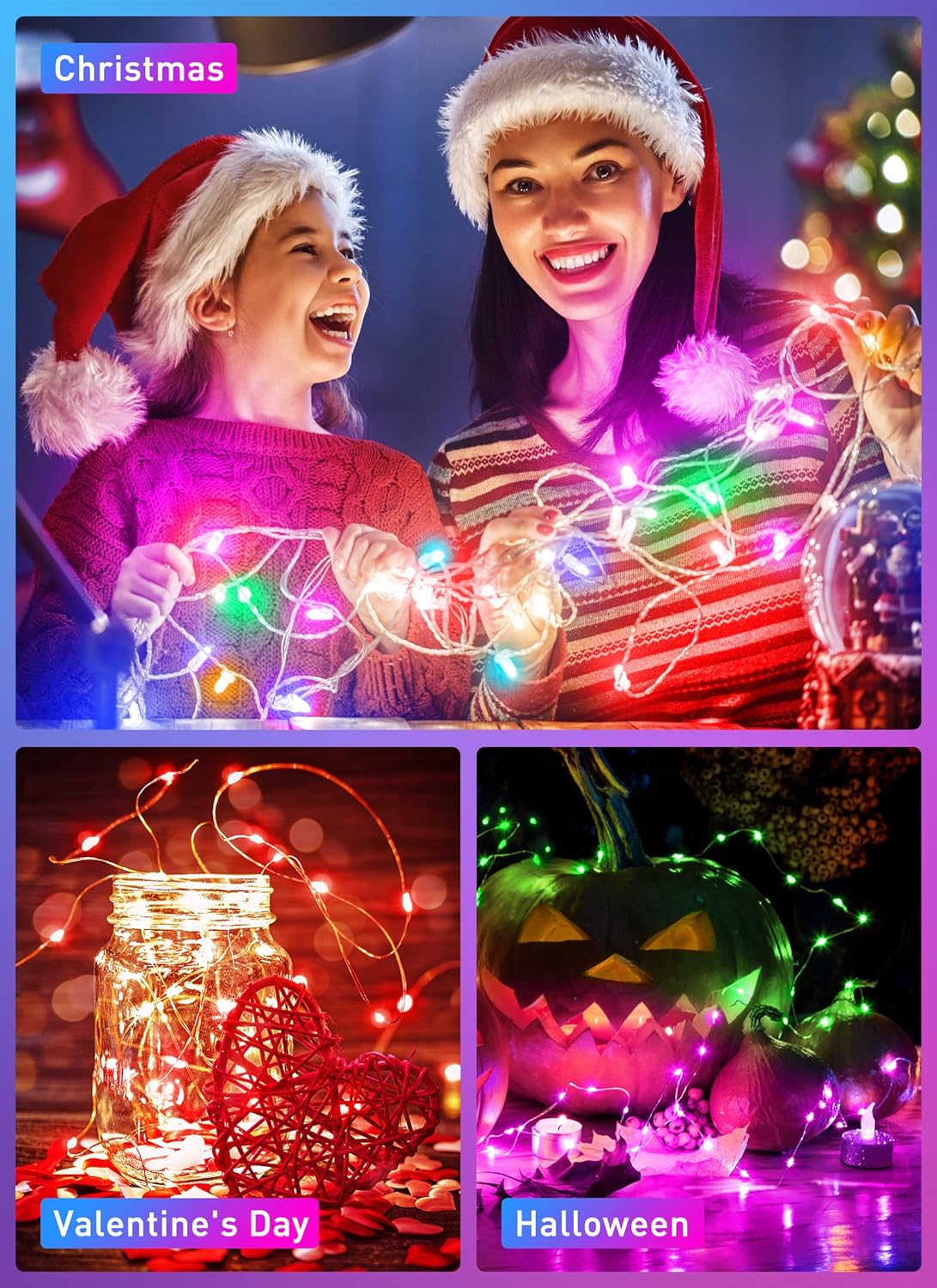 33FT 100 LED Color Changing Fairy Lights with USB & Remote, 11 Modes, Twinkle String Lights for Christmas, Bedroom, Classroom, Party, Indoor/Outdoor Use (7 Colors With Multicolor)