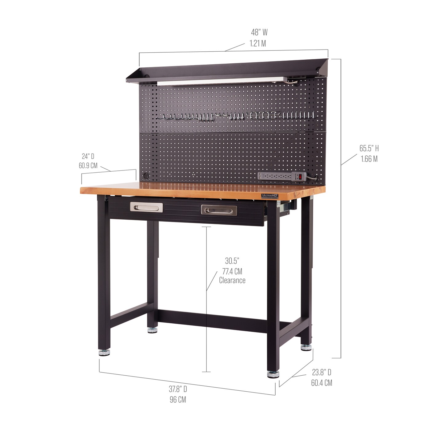 Seville Classics UltraHD Lighted Workcenter w/ Wood Top and Pegboard