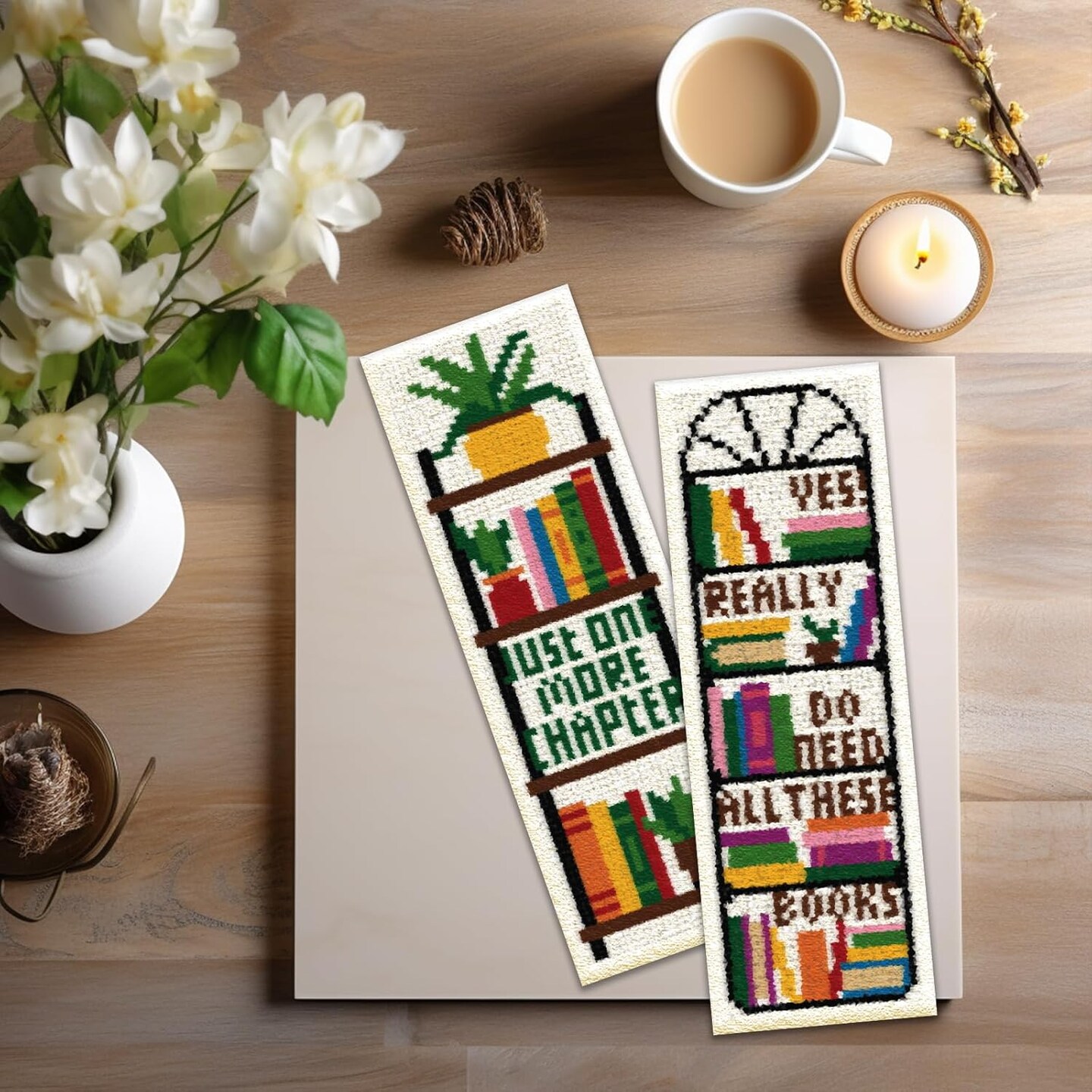 Cross Stitch Bookmark Kits Bookshelves Words Pattern Counted Cross Stitch Kits for Beginners Adults