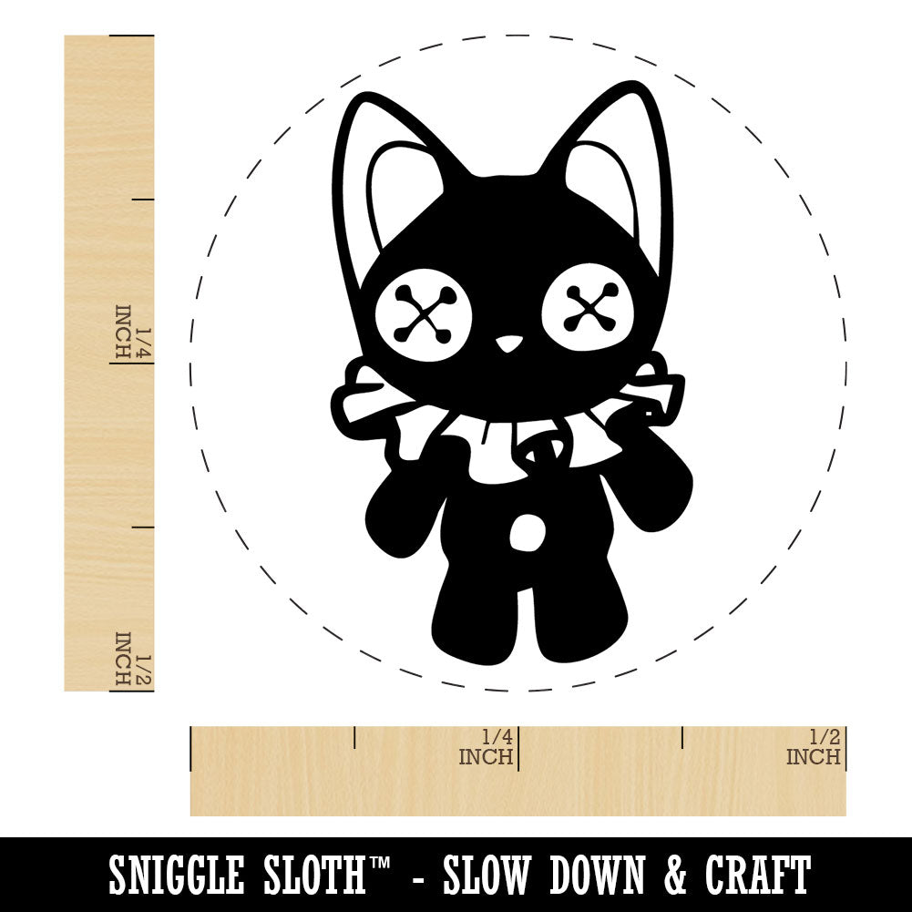 Creepy Spooky Vintage Cat Doll with Button Eyes Self-Inking Rubber Stamp