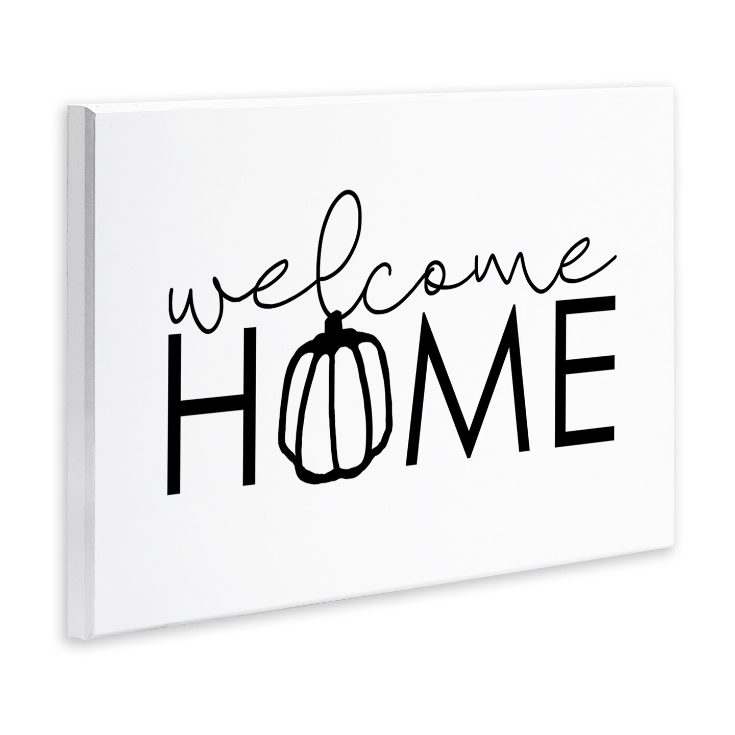 Welcome Home Autumn Typography Phrase Pumpkin Motif Wall Plaque Art