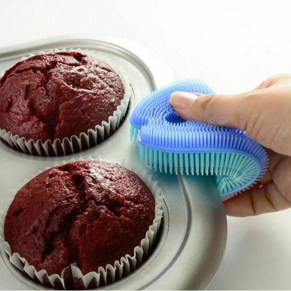 Norpro Silicone Dish Brush - Double Sided Multi Use Veggie Scrubber Pot Holder - Blue (Fish)