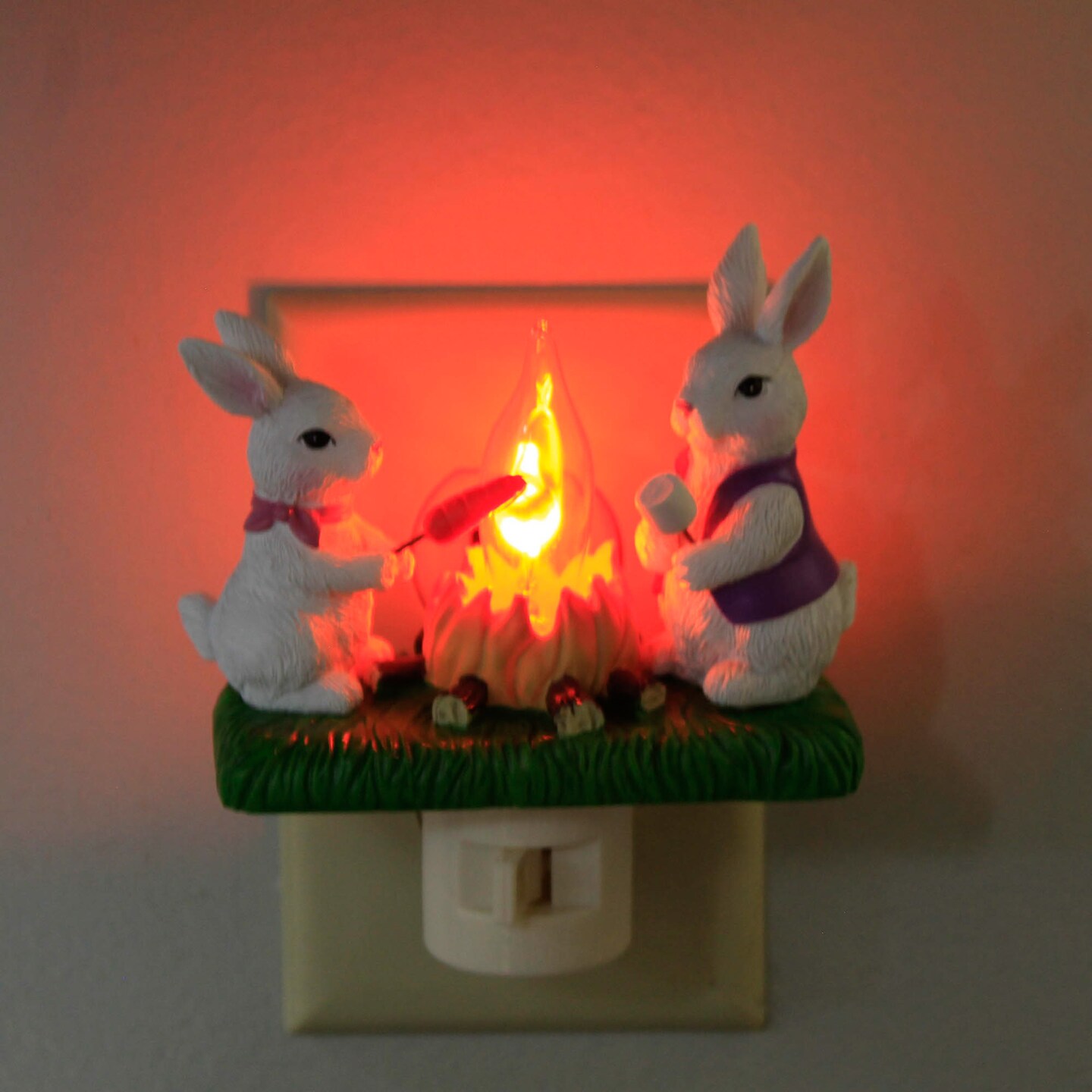 Roman 4.5 Inch Bunnies Campfire Nightlight Easter Nightlight , Rabbits Carrot Electric