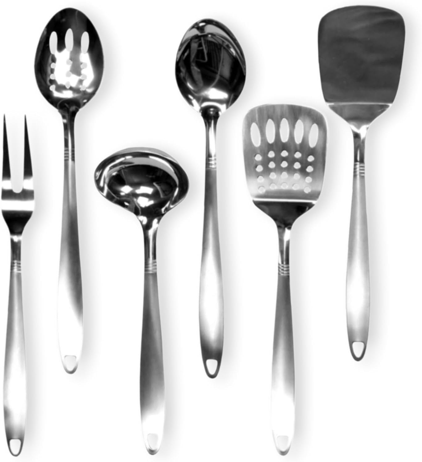 Chef Craft 6pc Stainless Steel Kitchen Cooking Tool Set - Solid Turner, Slotted Turner, Basting Spoon, Slotted Spoon, Serving Fork & Ladle