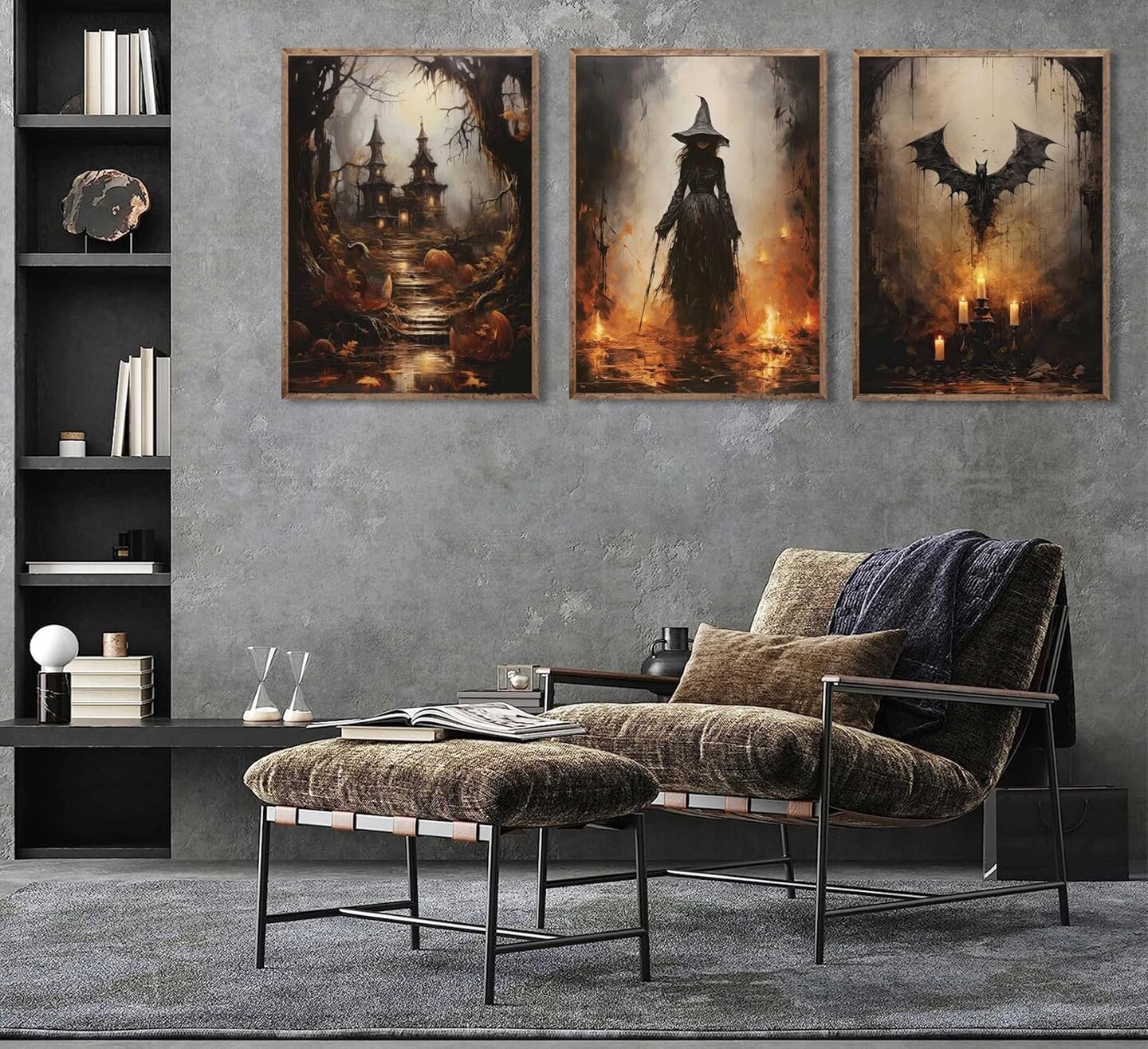 3Pcs Halloween Wall Art Horror Pumpkin and Witch