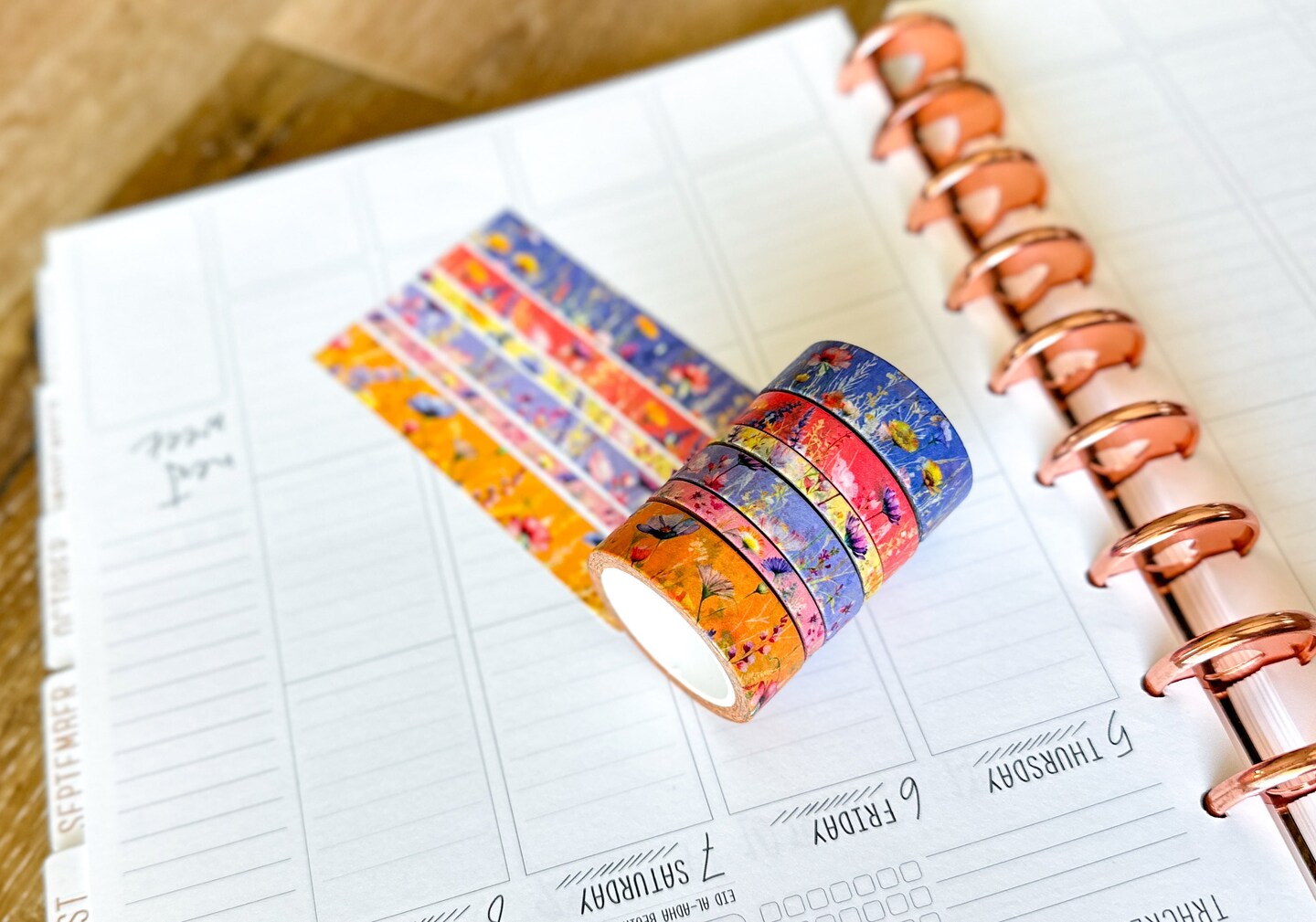Summer Wildflowers Purple Coral Pink Yellow Periwinkle Washi Tape Set June 2025 - W134