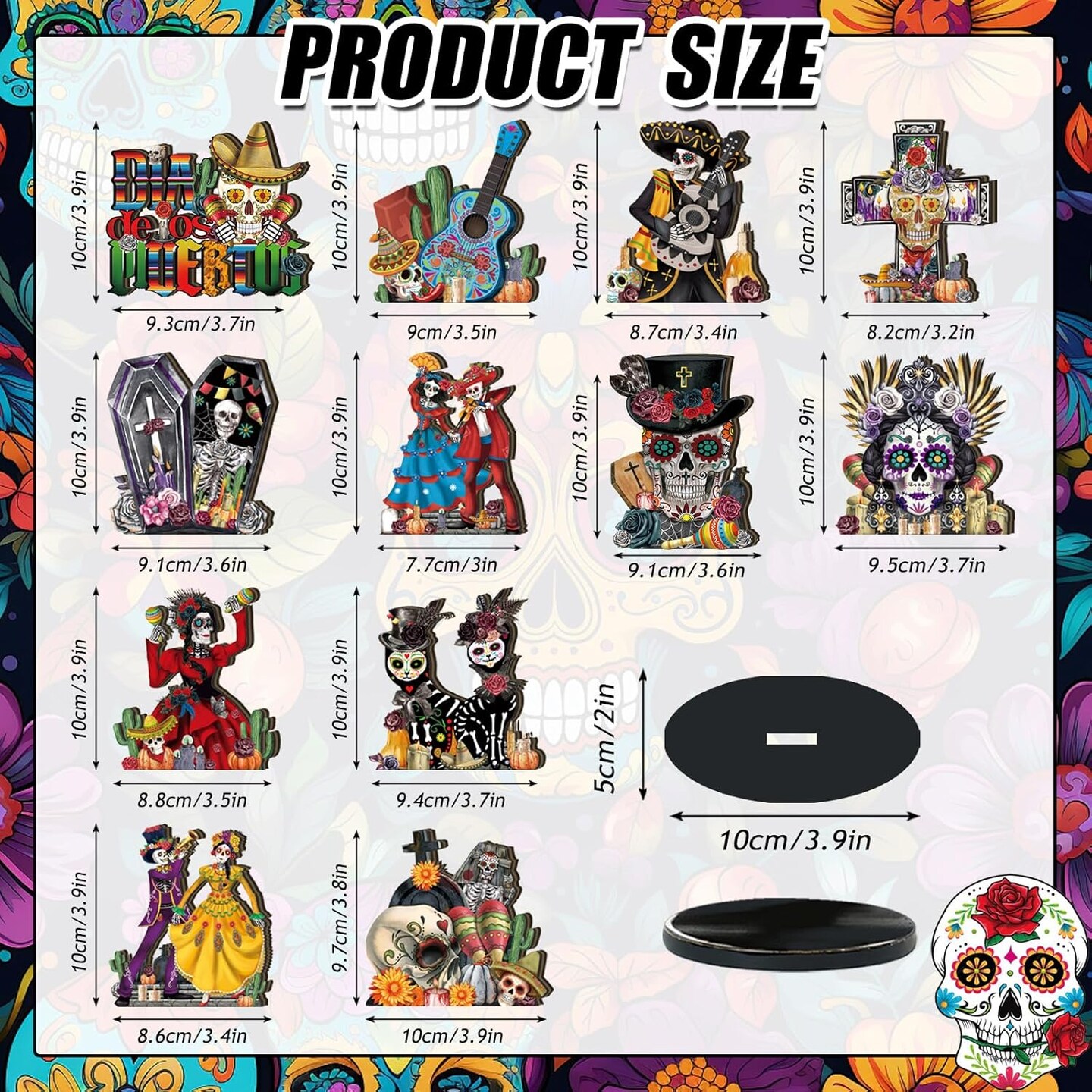 12 Pcs Day of The Dead Table Decorations Wooden Mexican Dia De Los Muertos Altar Centerpiece Halloween