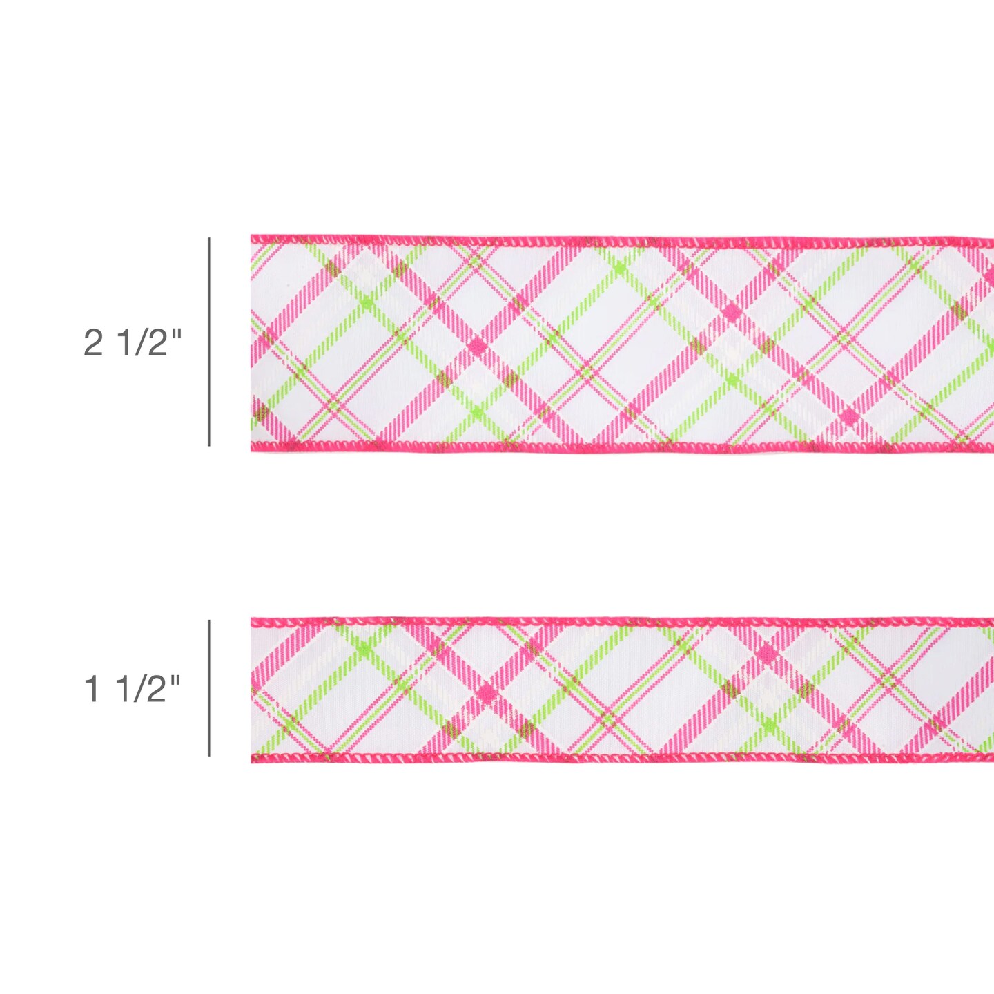 LaRibbons Wired Ribbon | White w/ Pastel Pink and Green Bias Plaid | 10 Yard Roll