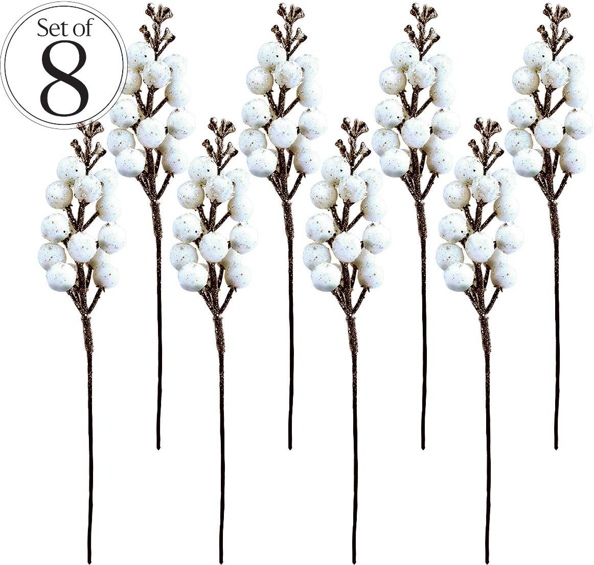 Winter Berry Picks/White Holiday Berries Pick(4&#x22;D x 4&#x22;W x 8&#x22;H)