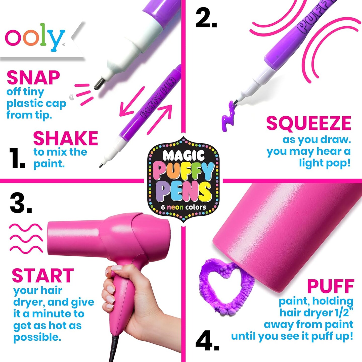 Set of 6 Neon Gel Pens Set (Puffy Pen)